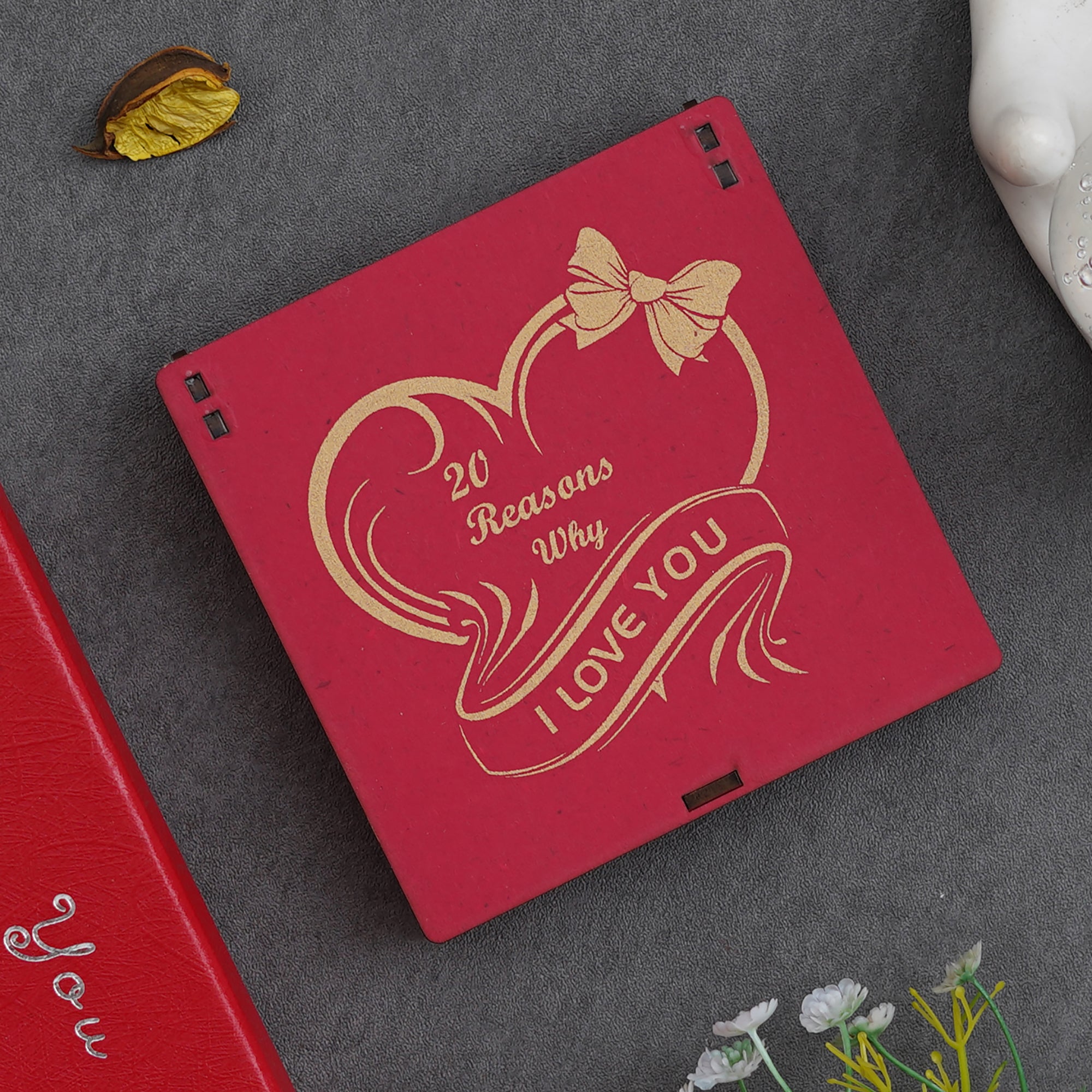 "20 Reasons Why I Love You" Printed on Little Red Hearts Decorative Valentine Wooden Gift Set Box 2