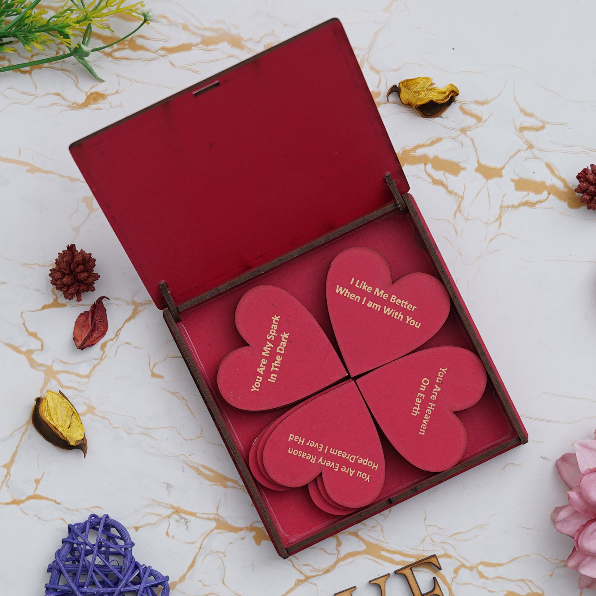 "20 Reasons Why I Love You" Printed on Little Red Hearts Decorative Valentine Wooden Gift Set Box 4