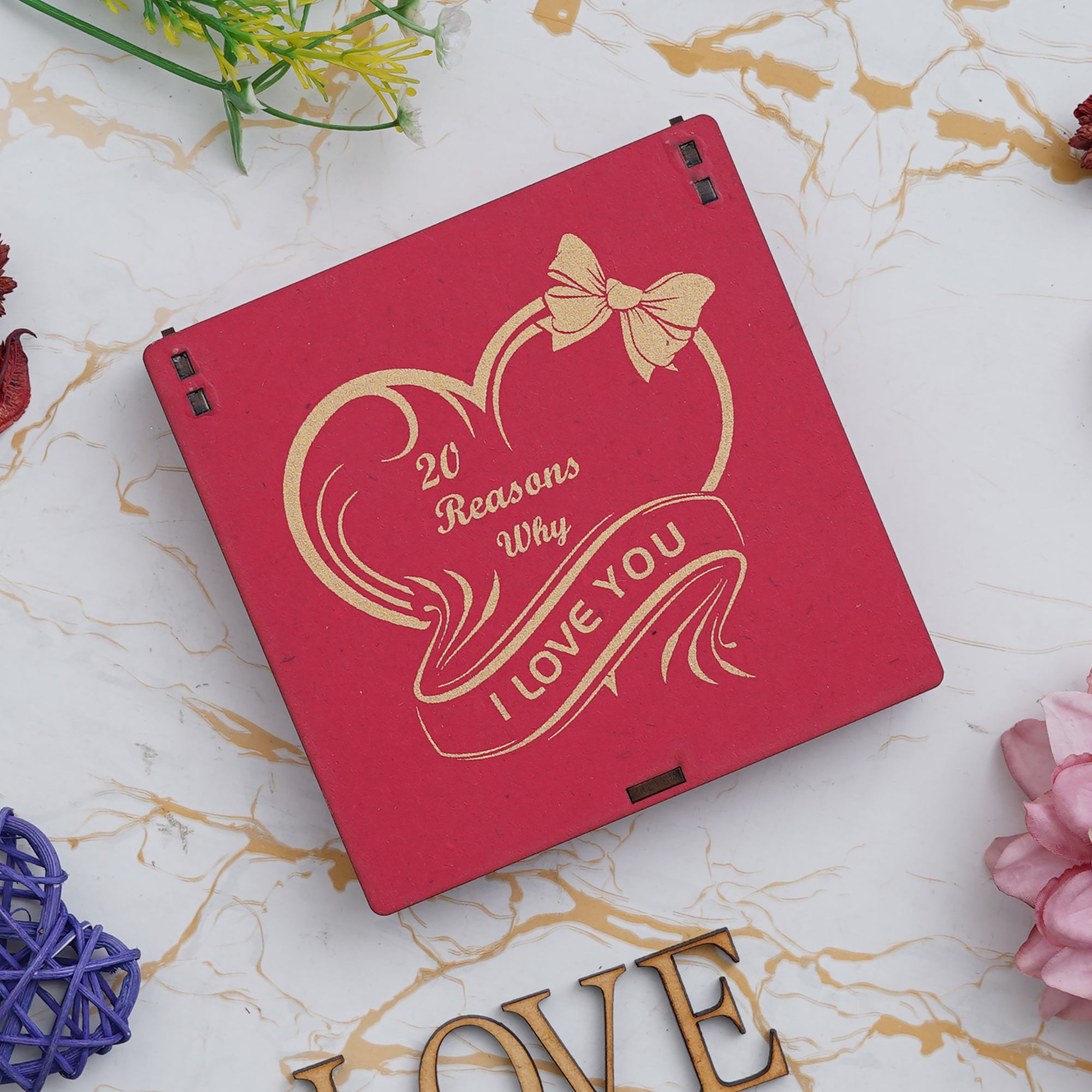 "20 Reasons Why I Love You" Printed on Little Red Hearts Decorative Valentine Wooden Gift Set Box 5