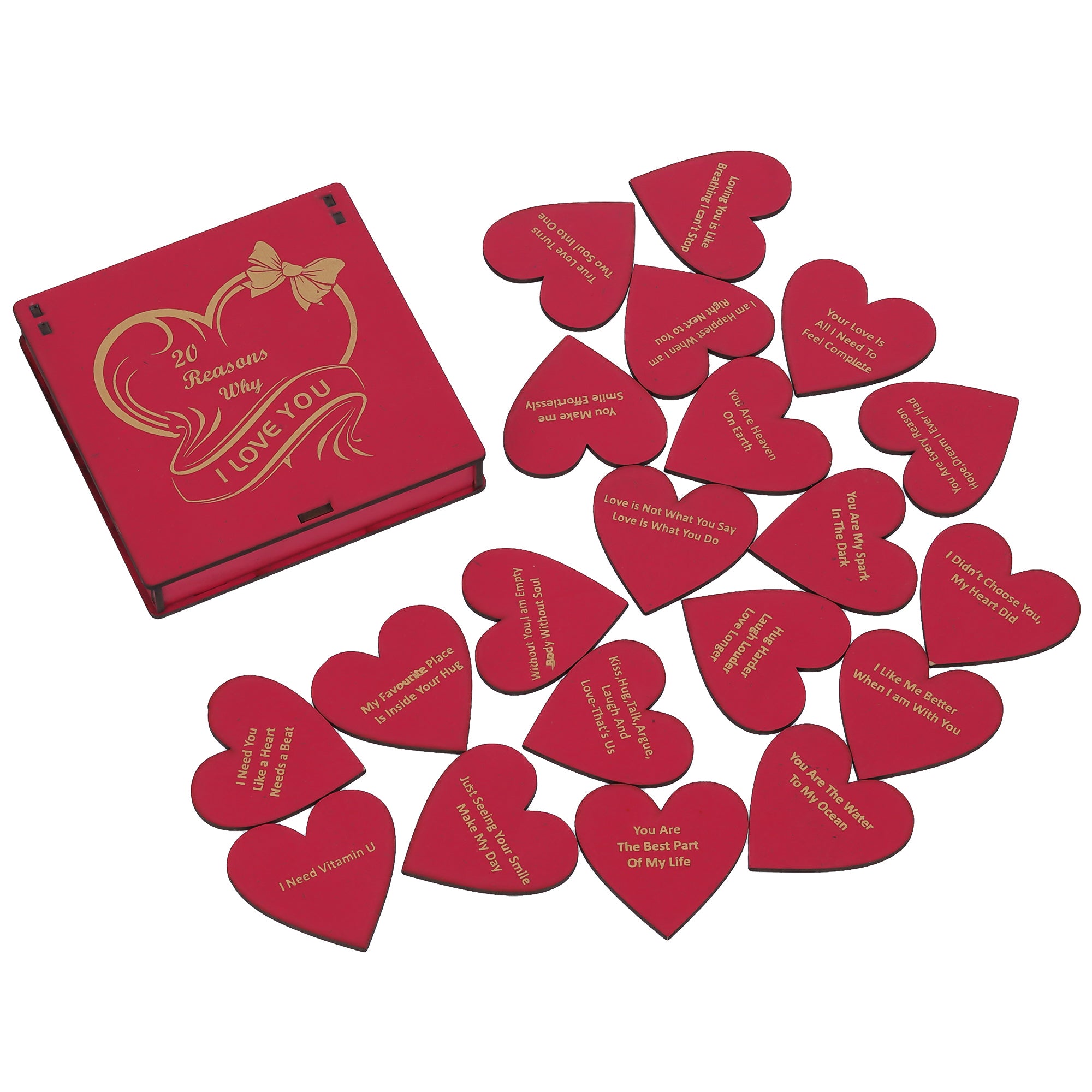 "20 Reasons Why I Love You" Printed on Little Red Hearts Decorative Valentine Wooden Gift Set Box 6