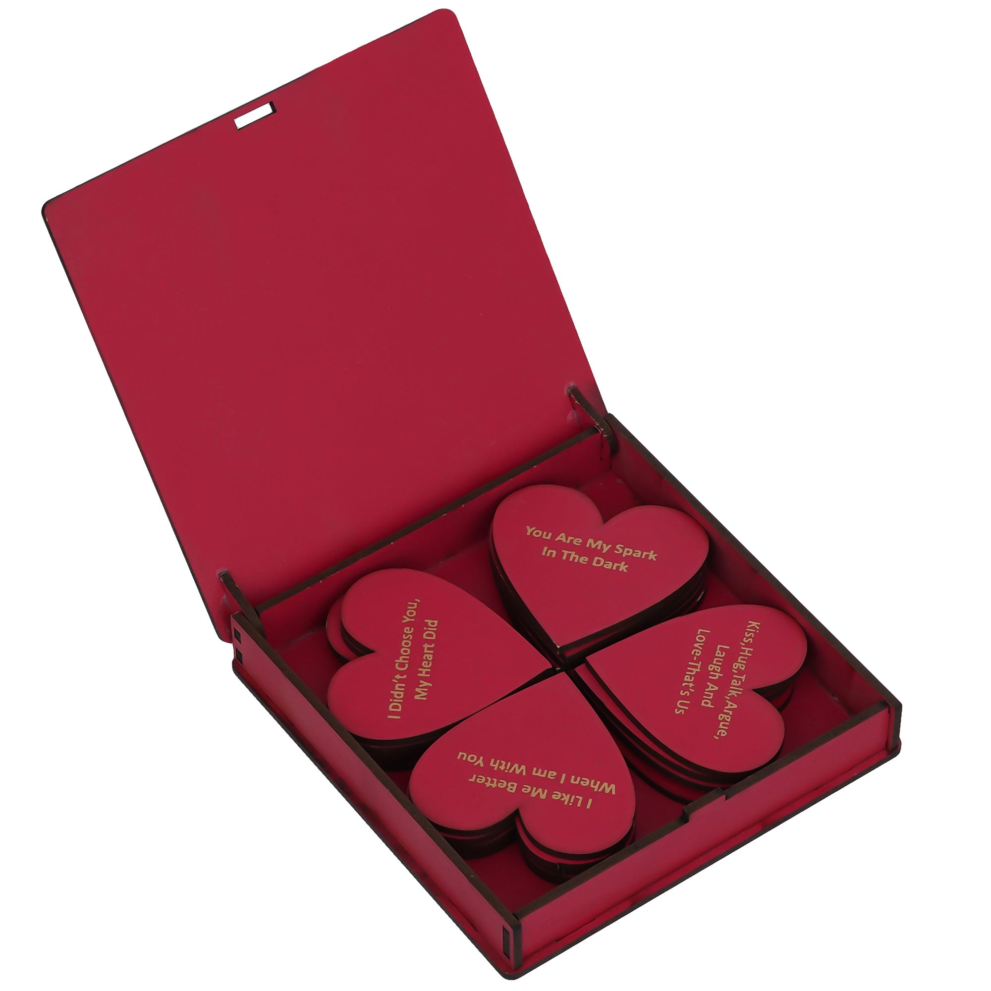 Valentine Combo of Golden Rose Gift Set, "20 Reasons Why I Love You" Printed on Little Red Hearts Decorative Wooden Gift Set Box 6