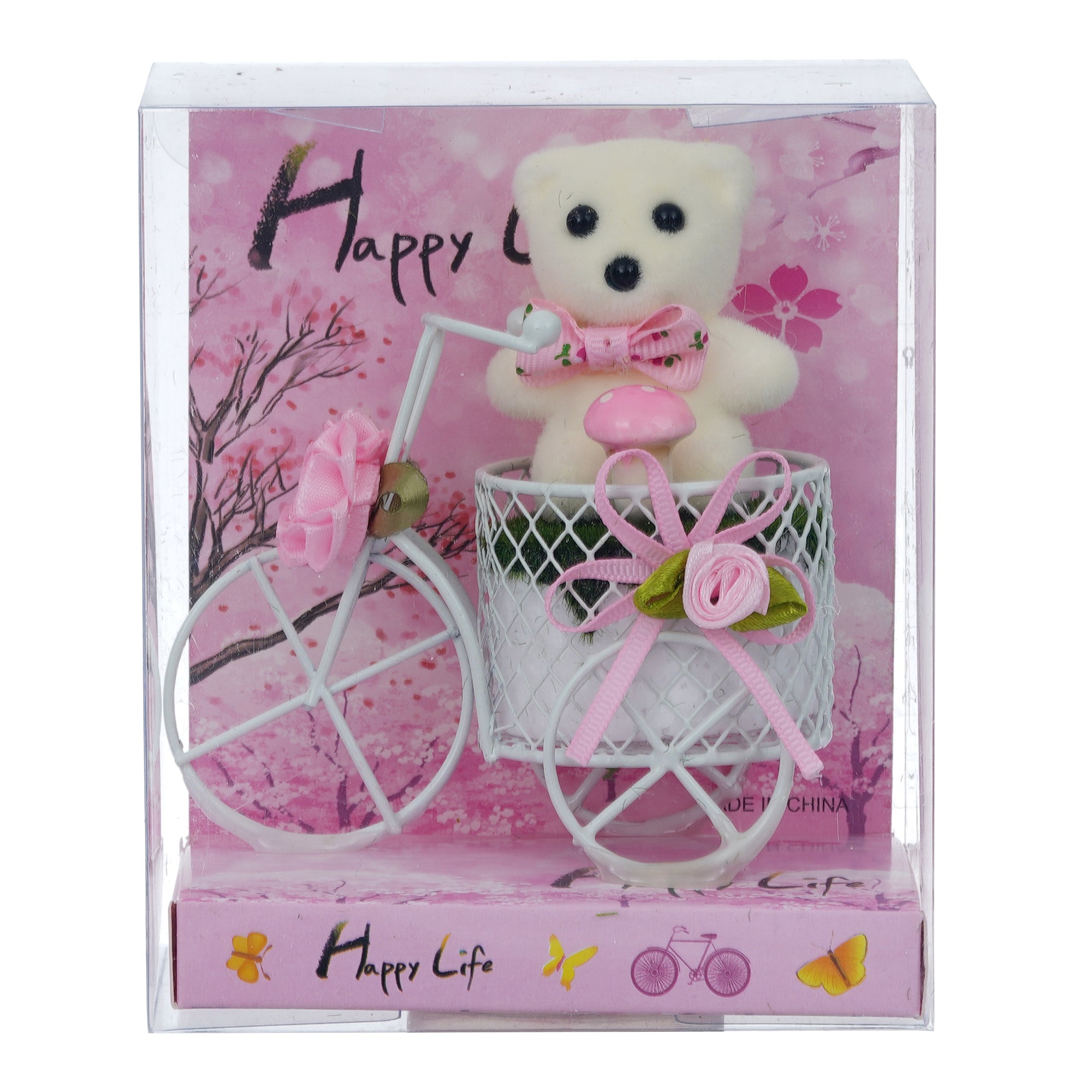 Valentine Combo of Colorful Sweet Love Girl & Boy Figurine, White Cycle with Teddy Bear and Rose Petals Gift Box 6
