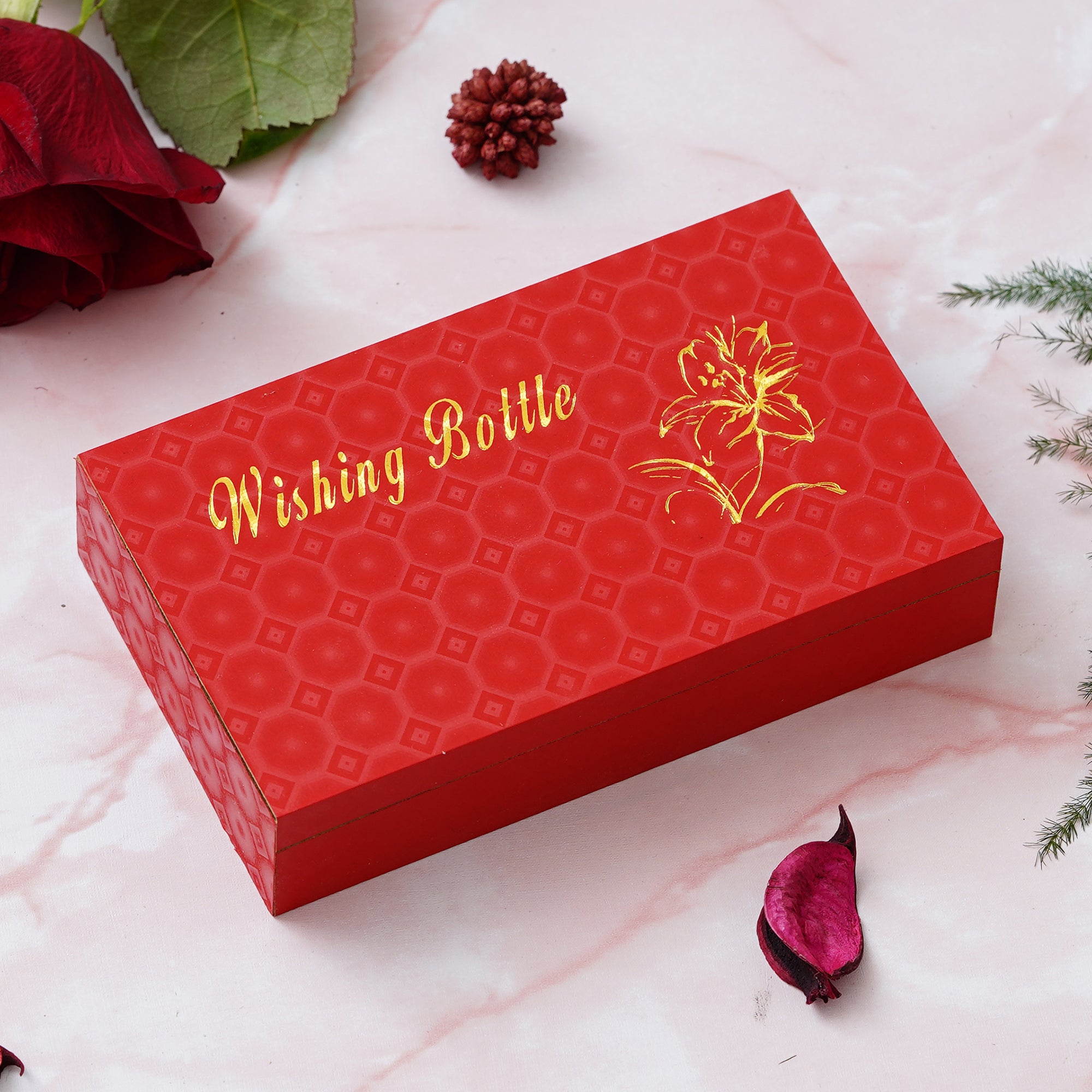 Red Message Bottle Wooden Box Set 6