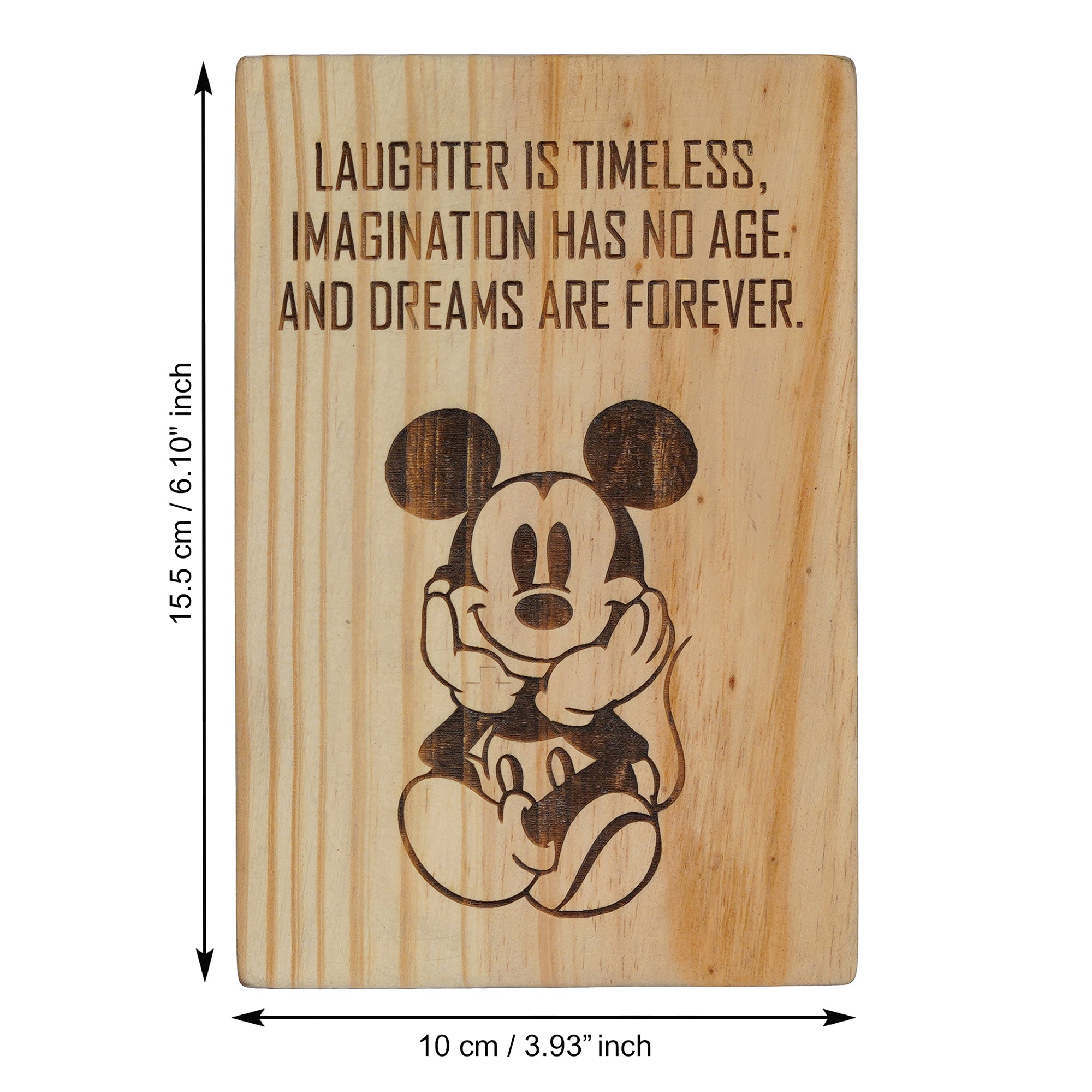 eCraftIndia Brown Wooden Mickey Mouse with "Laughter Is Timeless, Imag