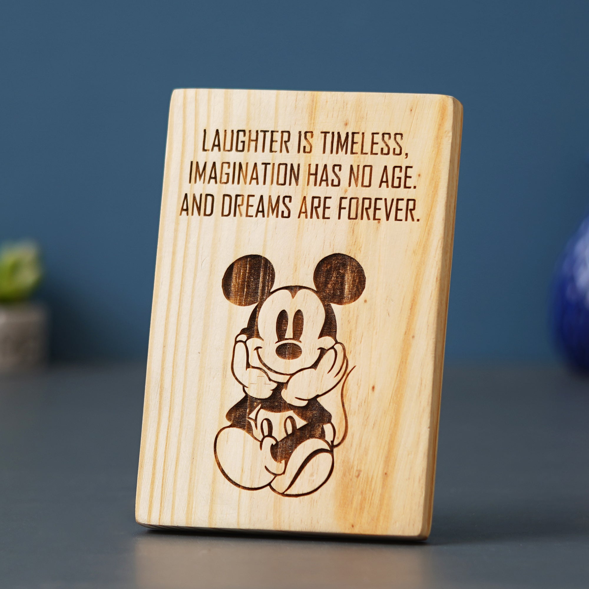eCraftIndia Brown Wooden Mickey Mouse with "Laughter Is Timeless, Imag