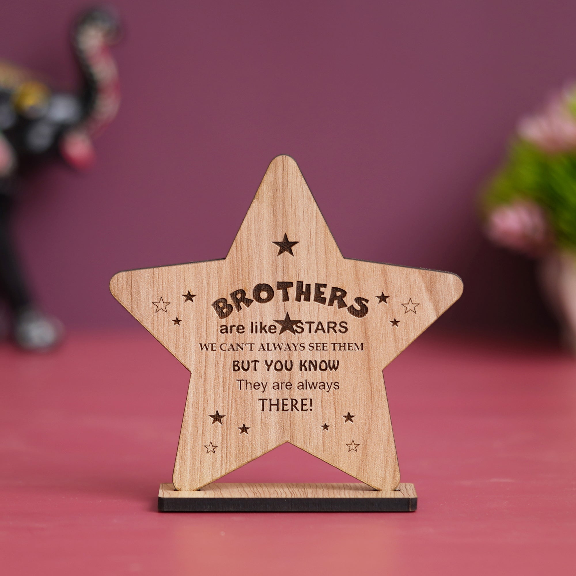 eCraftIndia Brown Wooden Star Design "Brothers are like stars, we can't always see them but you know they are always there!" Decorative Showpiece Gift 1