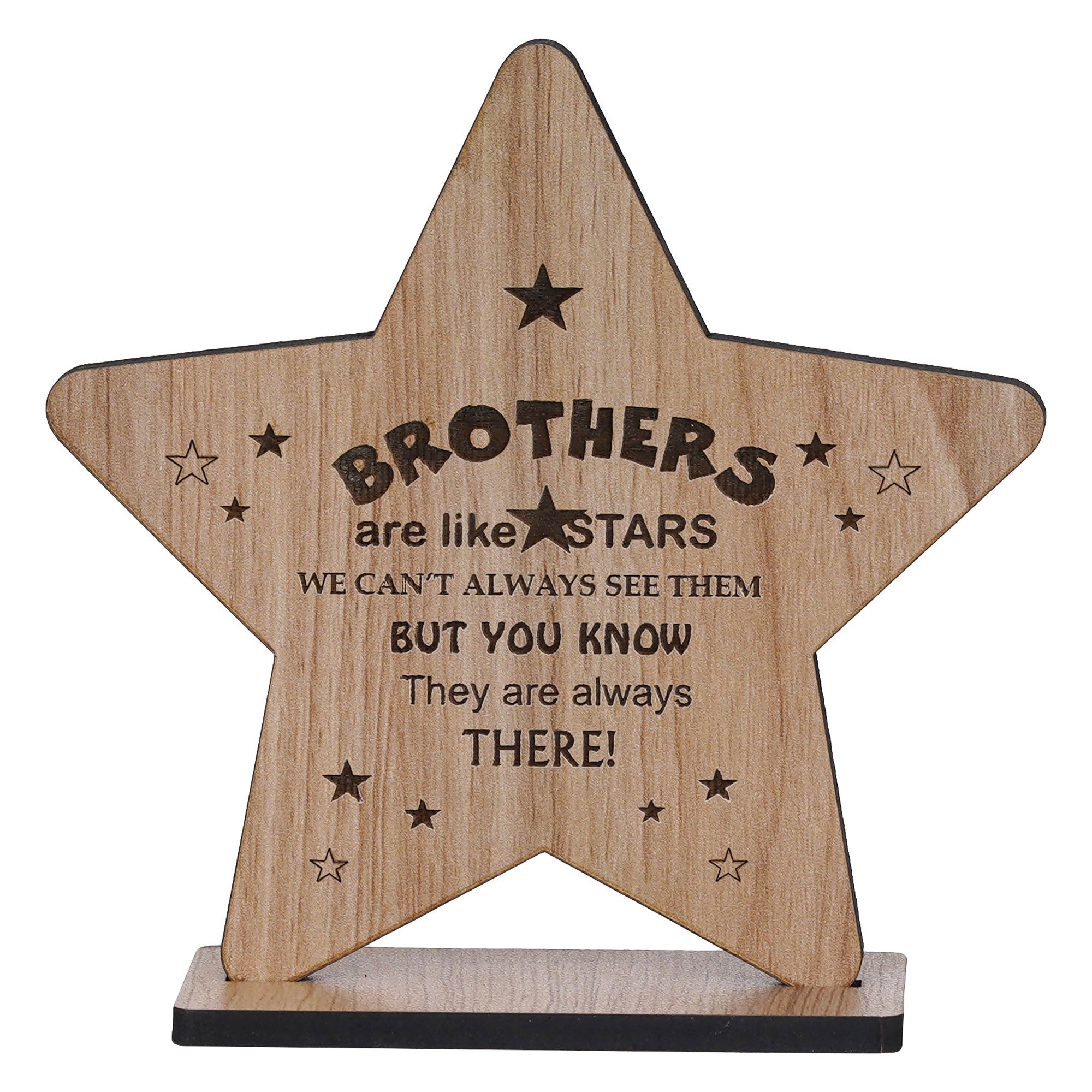 eCraftIndia Brown Wooden Star Design "Brothers are like stars, we can't always see them but you know they are always there!" Decorative Showpiece Gift 2