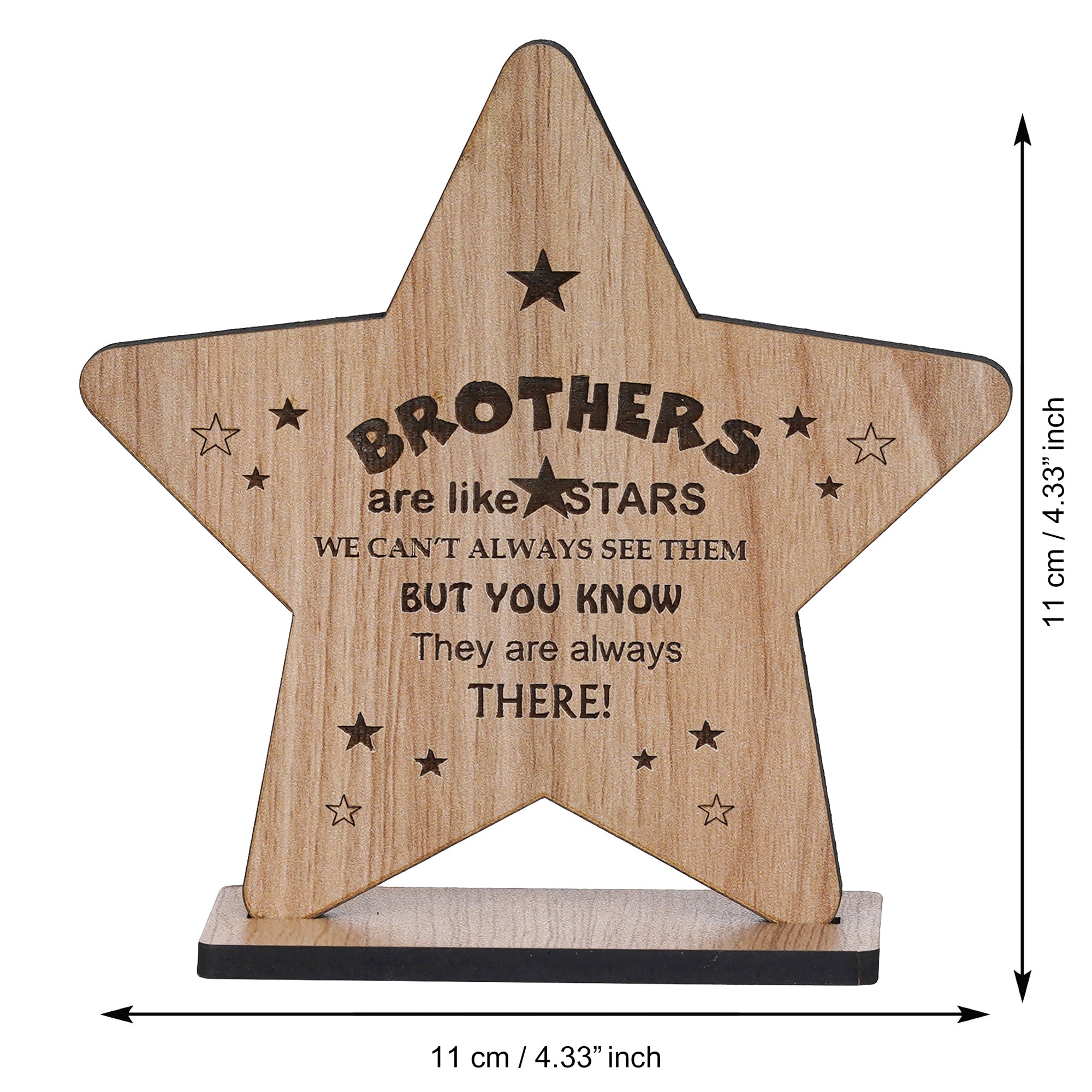 eCraftIndia Brown Wooden Star Design "Brothers are like stars, we can't always see them but you know they are always there!" Decorative Showpiece Gift 3
