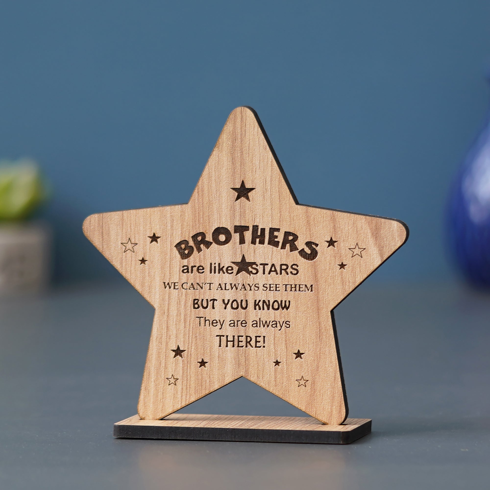 eCraftIndia Brown Wooden Star Design "Brothers are like stars, we can't always see them but you know they are always there!" Decorative Showpiece Gift 4