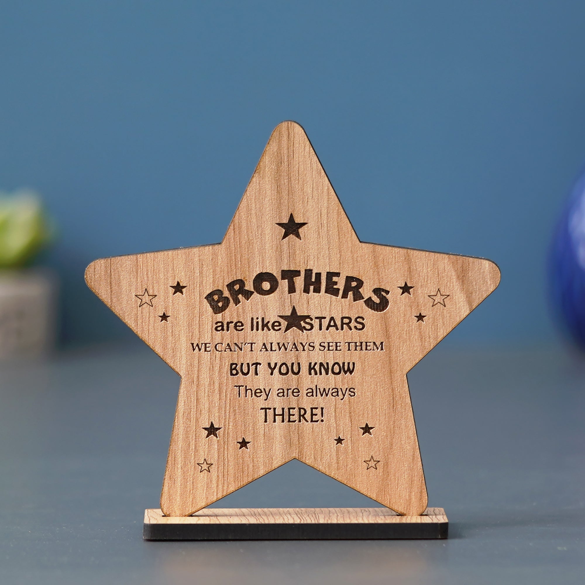 eCraftIndia Brown Wooden Star Design "Brothers are like stars, we can't always see them but you know they are always there!" Decorative Showpiece Gift 5