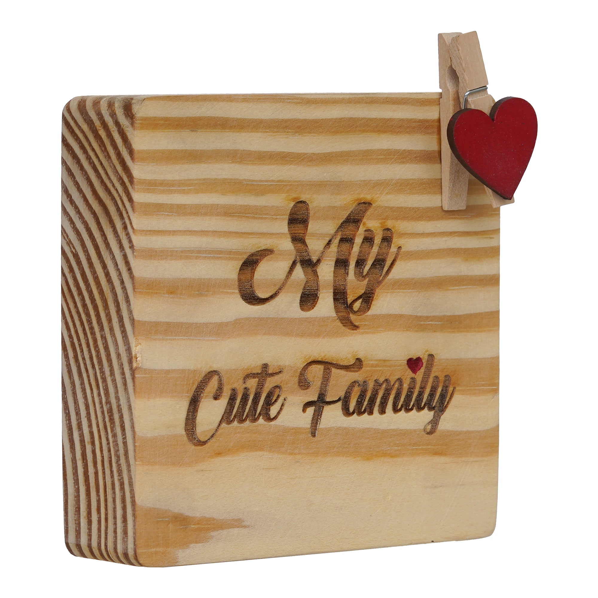 eCraftIndia Light Brown With Red Heart "My Cute Family" Wooden Photo Frame Showpiece Gift 2
