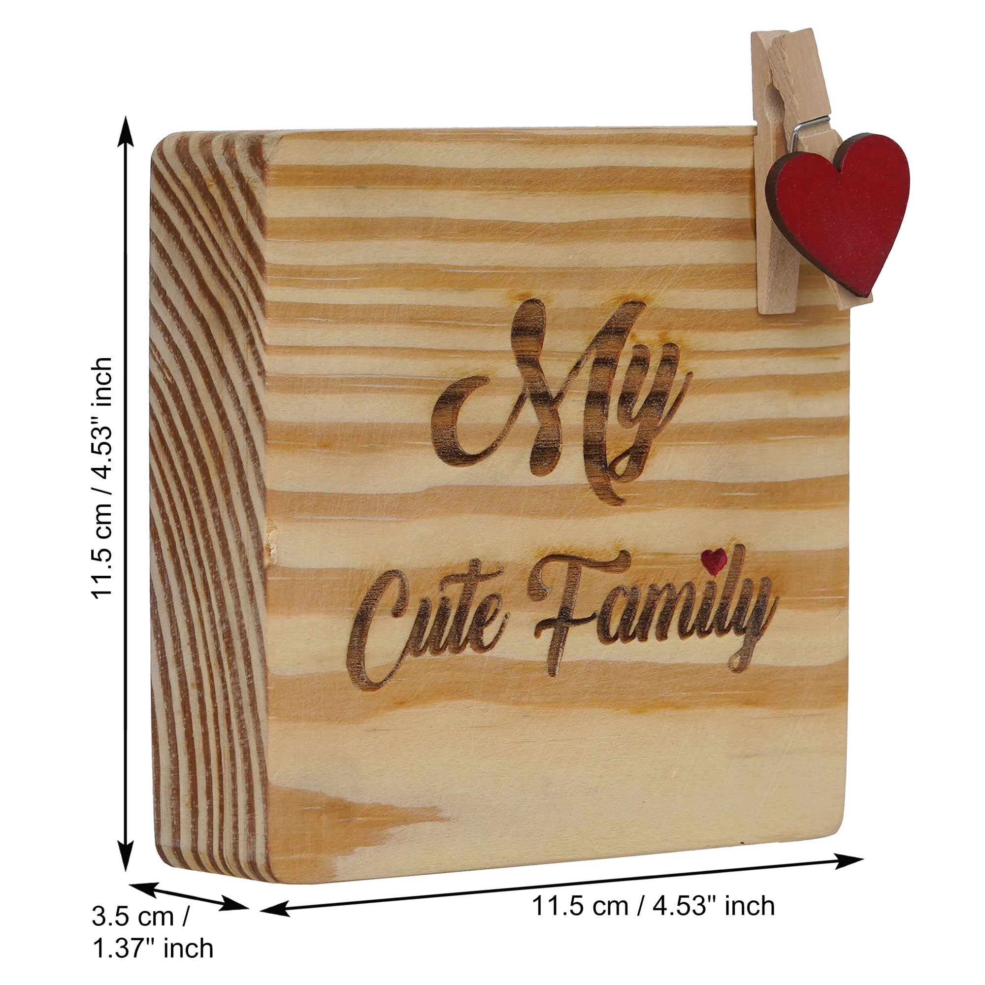eCraftIndia Light Brown With Red Heart "My Cute Family" Wooden Photo Frame Showpiece Gift 3