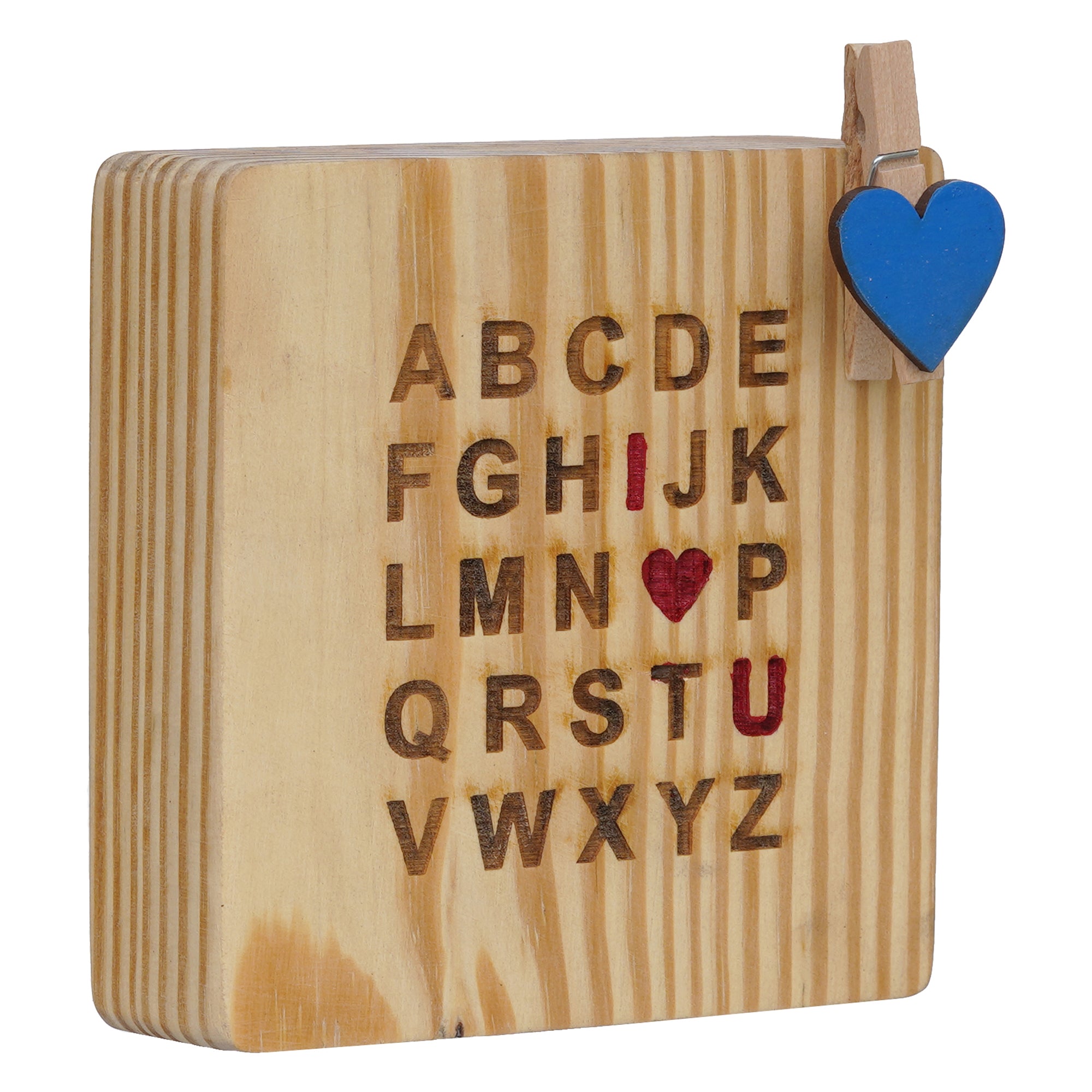 eCraftIndia Light Brown and Blue Heart "Alphabet with I Love You" Personalized Wooden Photo Frame Showpiece Gift 2