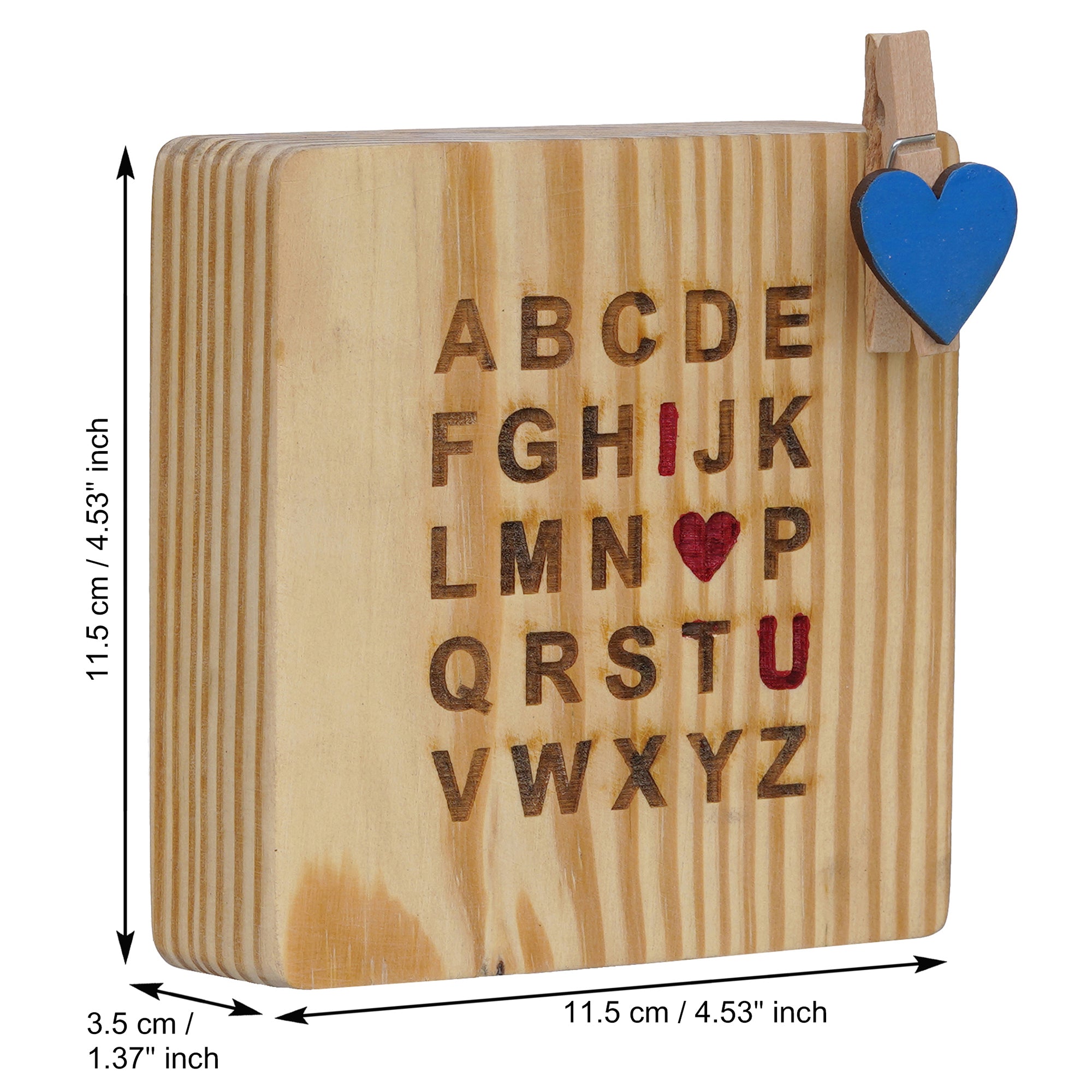 eCraftIndia Light Brown and Blue Heart "Alphabet with I Love You" Personalized Wooden Photo Frame Showpiece Gift 3