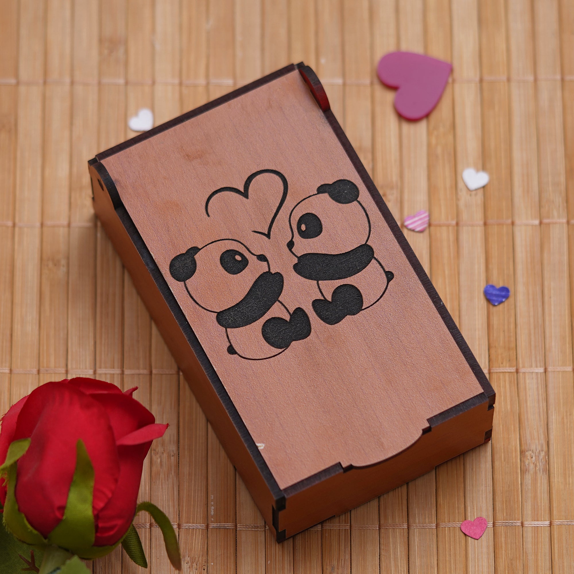 eCraftIndia Red Rose with I Love You & Cute Panda Couple with Heart Showpieces 7