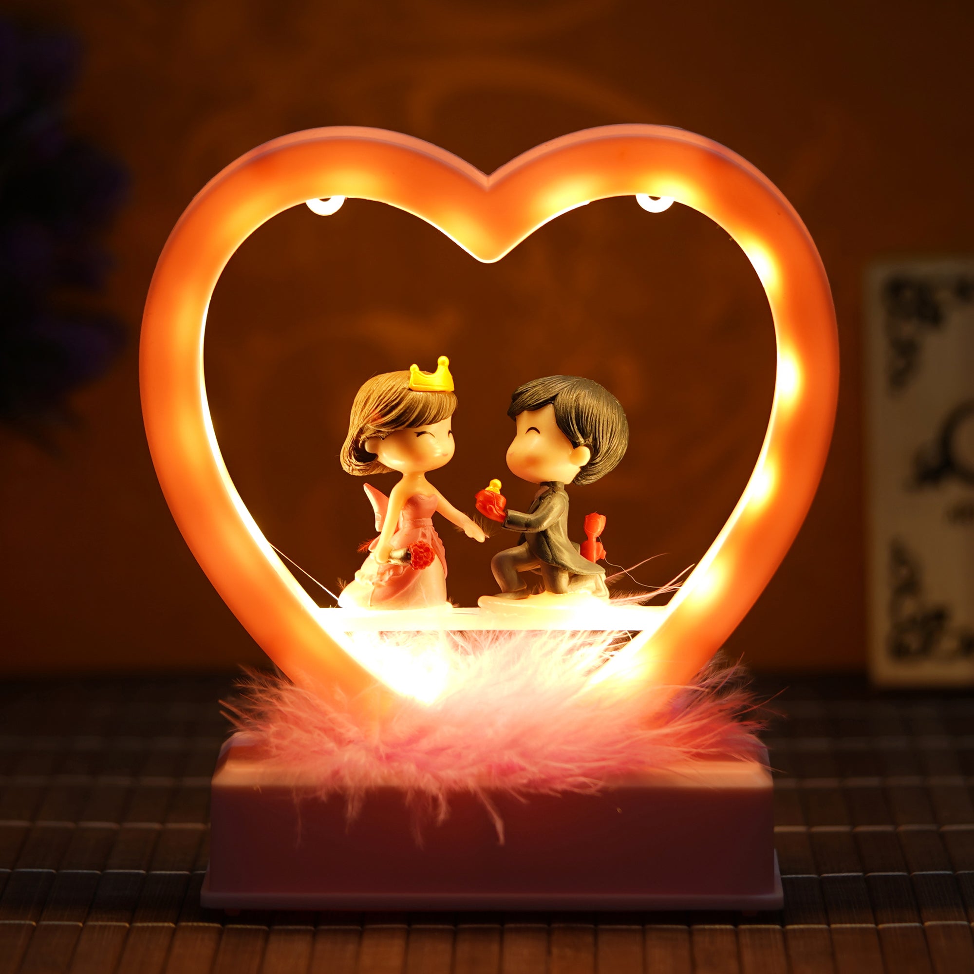 eCraftIndia Pink Couple Figurine Led Light Heart Showpiece to Propose Your Love 1