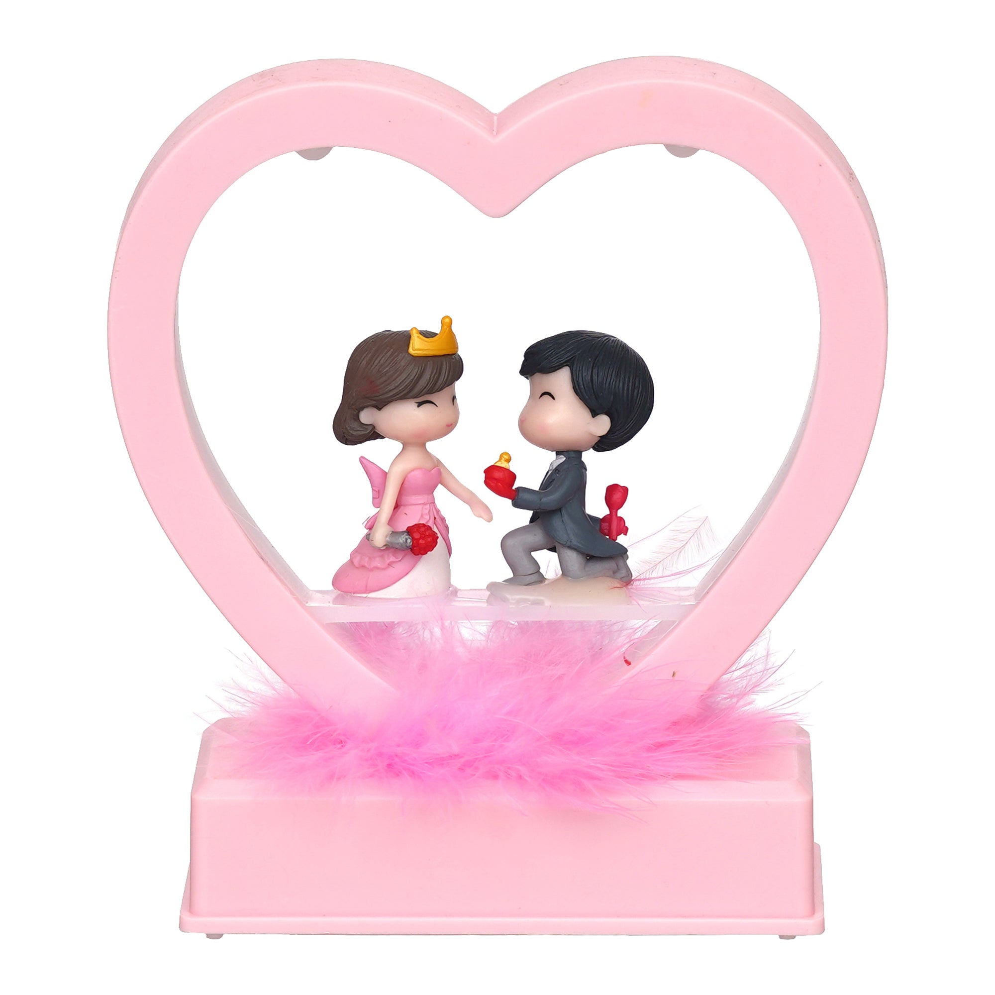 eCraftIndia Pink Couple Figurine Led Light Heart Showpiece to Propose Your Love 2