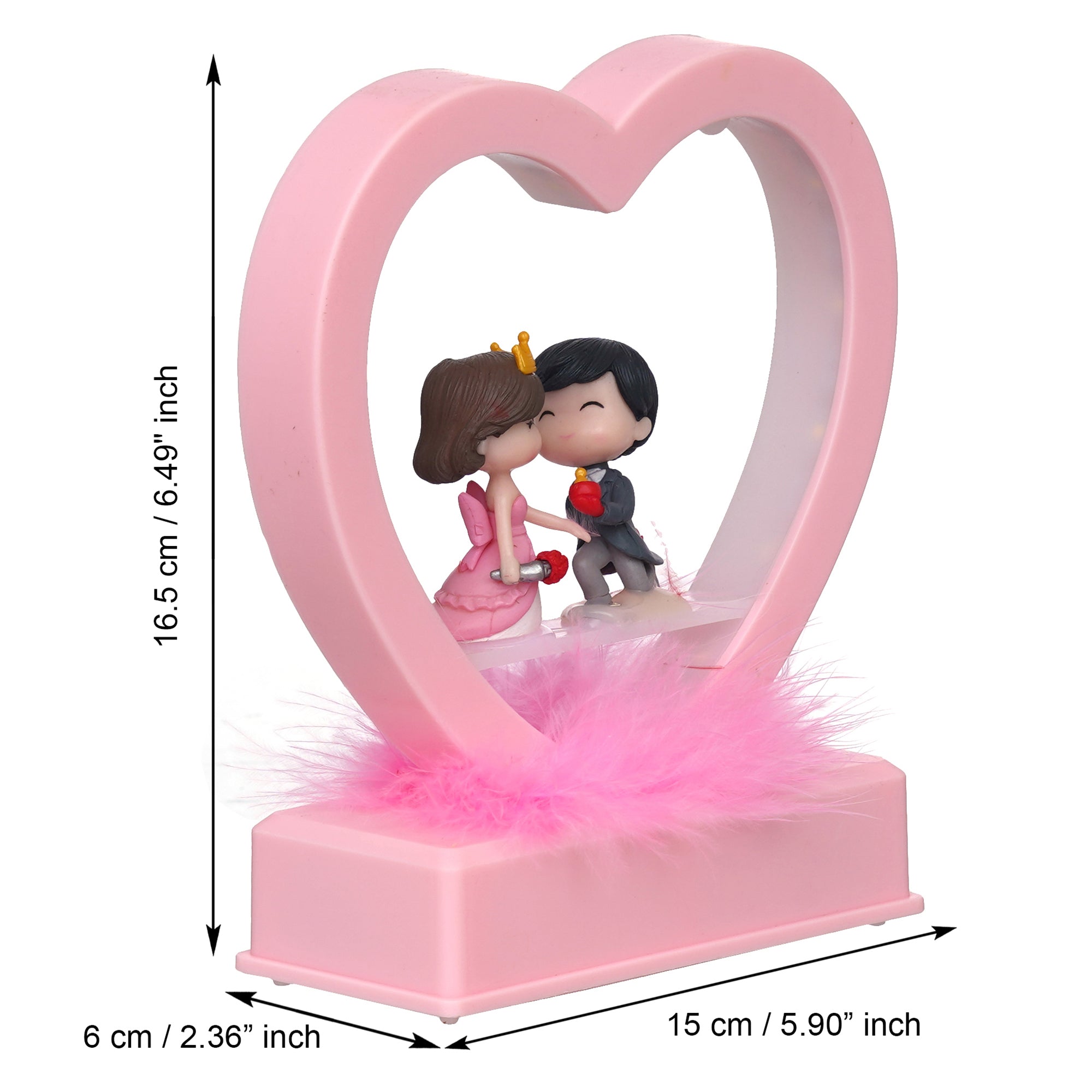 eCraftIndia Pink Couple Figurine Led Light Heart Showpiece to Propose Your Love 3