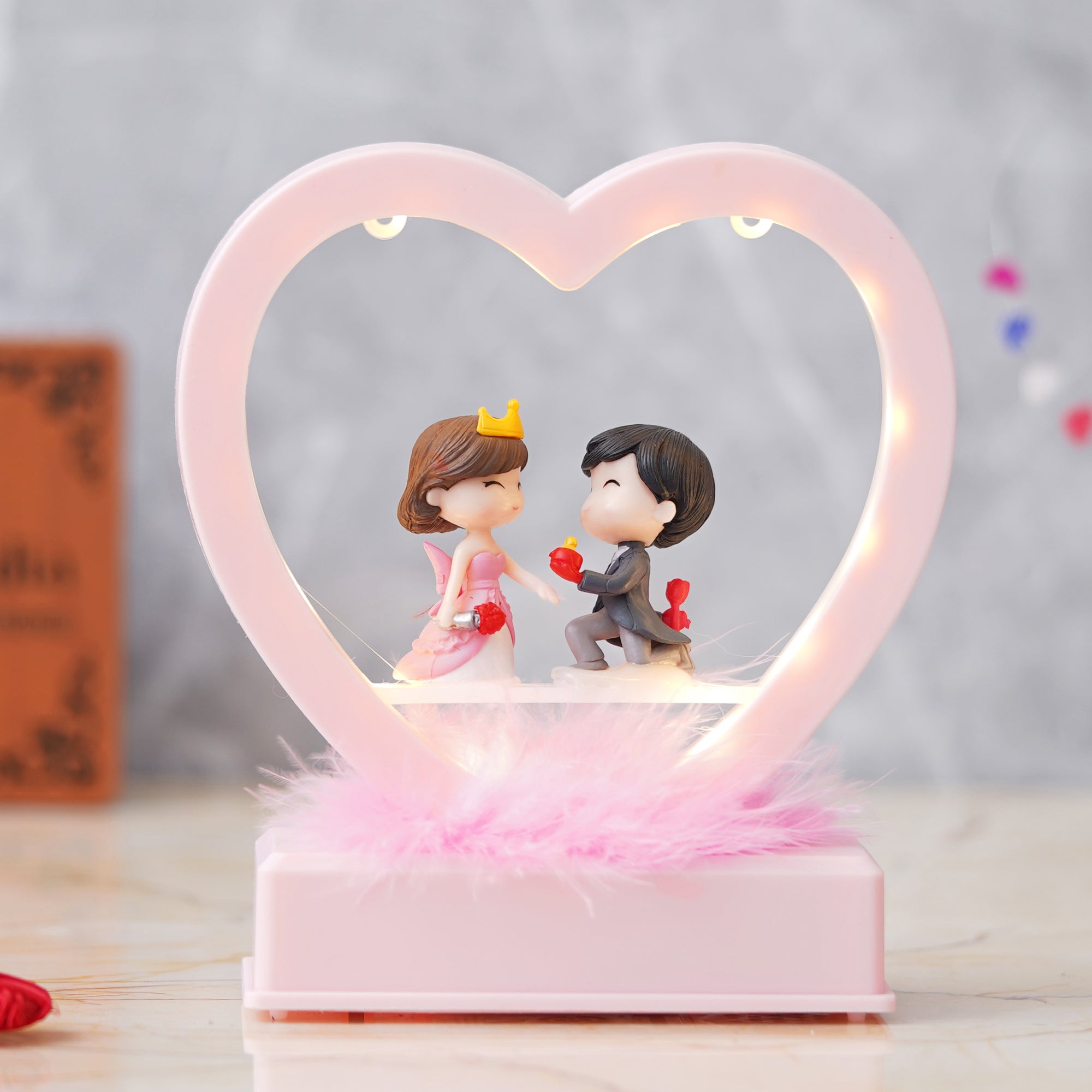 eCraftIndia Pink Couple Figurine Led Light Heart Showpiece to Propose Your Love 4