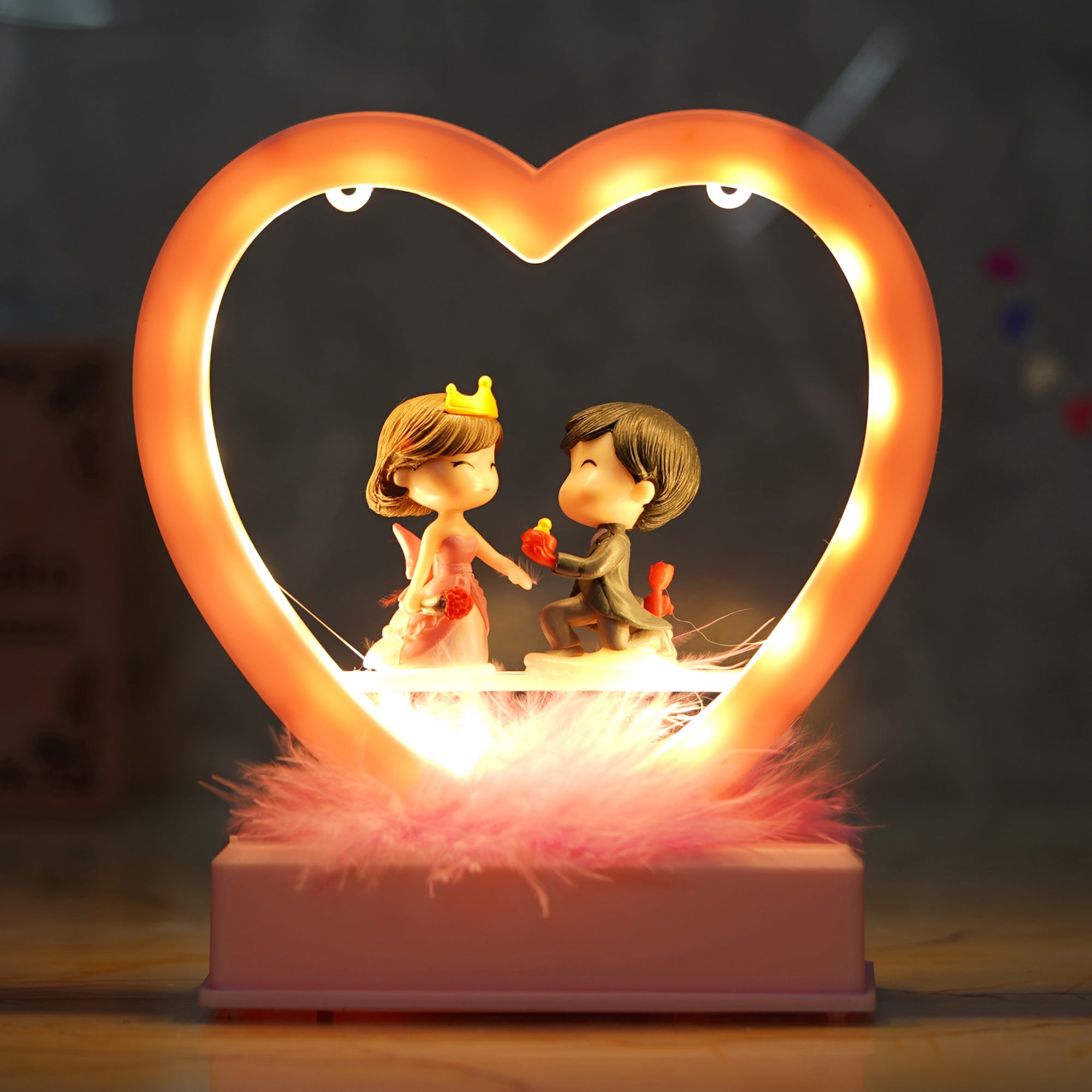 eCraftIndia Pink Couple Figurine Led Light Heart Showpiece to Propose Your Love 5