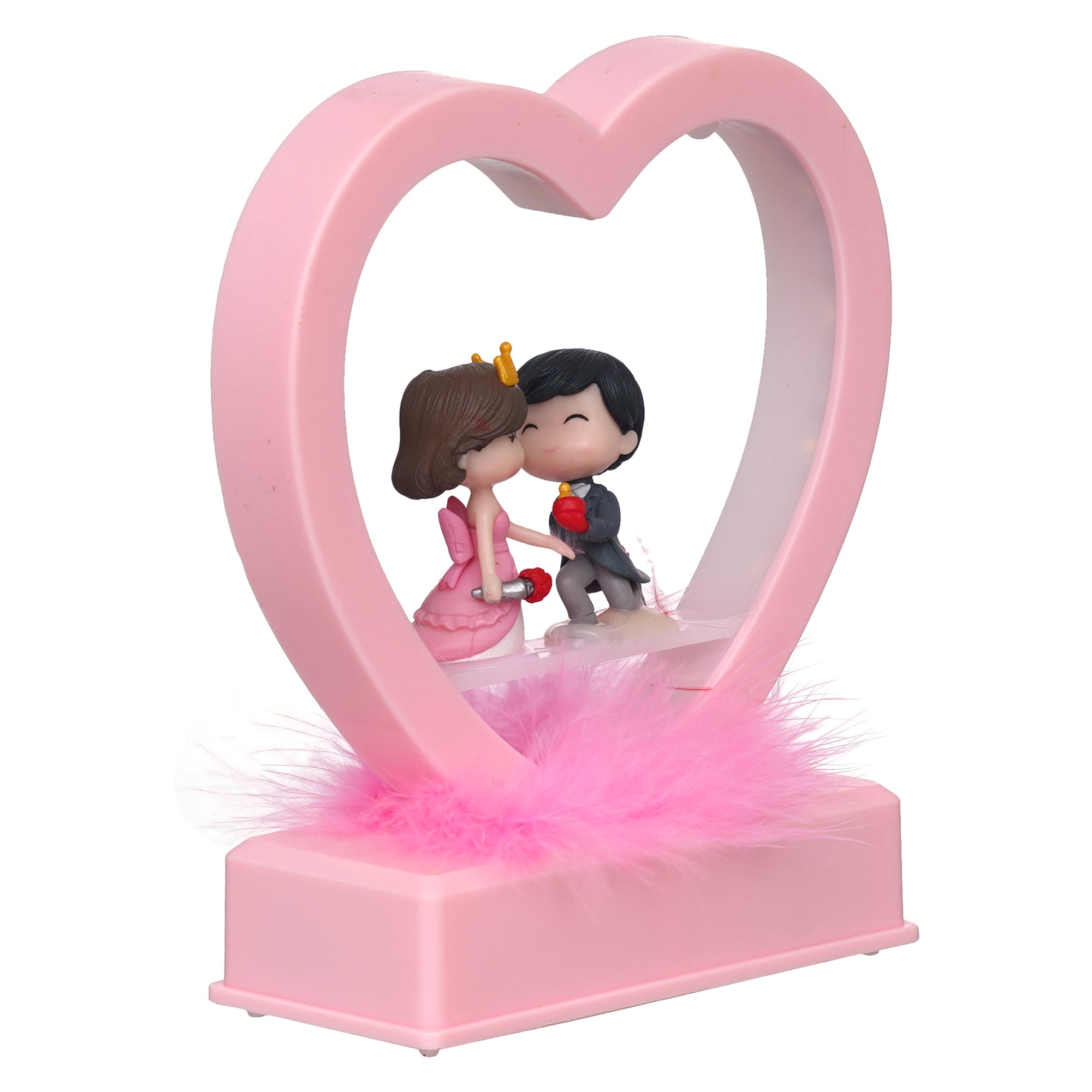 eCraftIndia Pink Couple Figurine Led Light Heart Showpiece to Propose Your Love 6