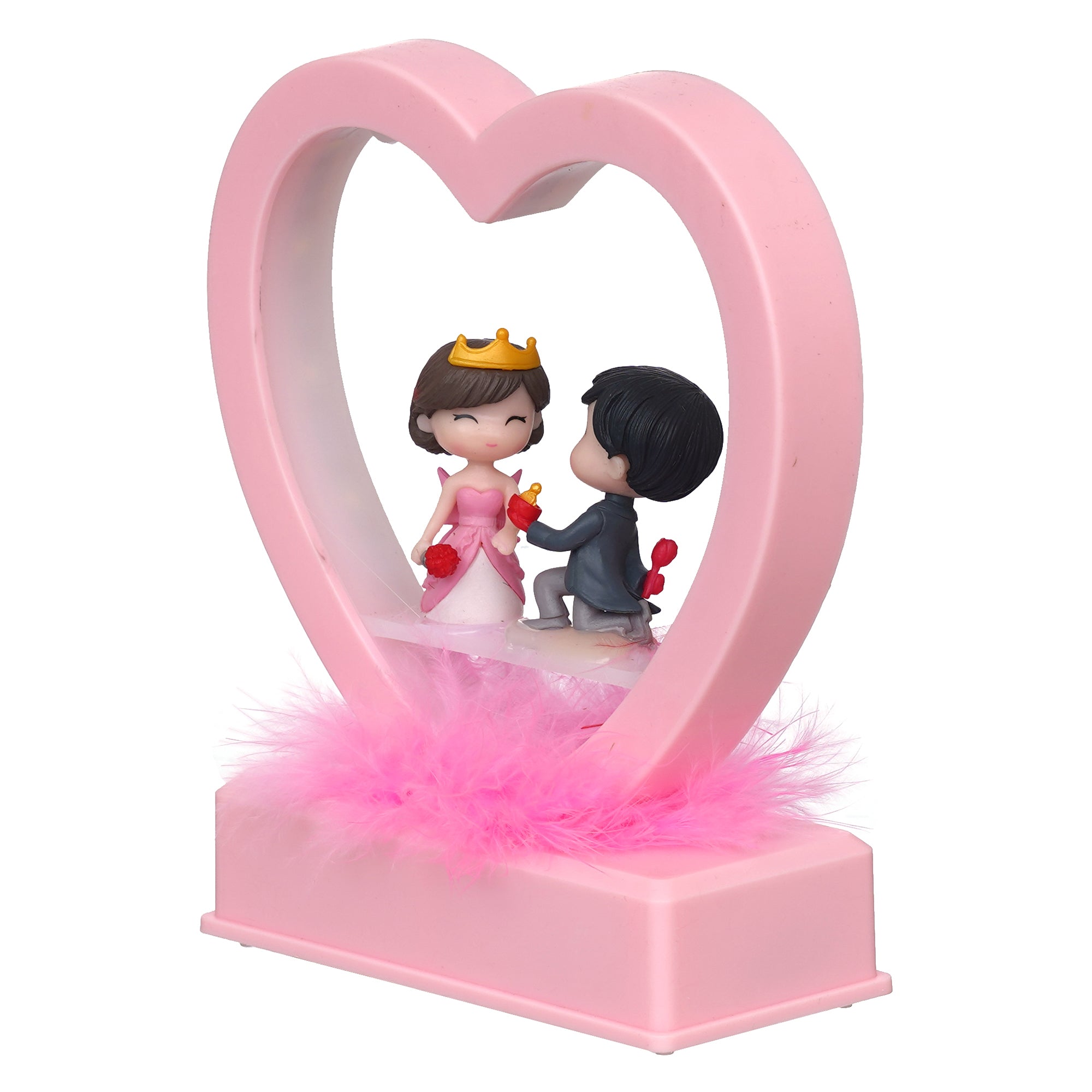 eCraftIndia Pink Couple Figurine Led Light Heart Showpiece to Propose Your Love 7