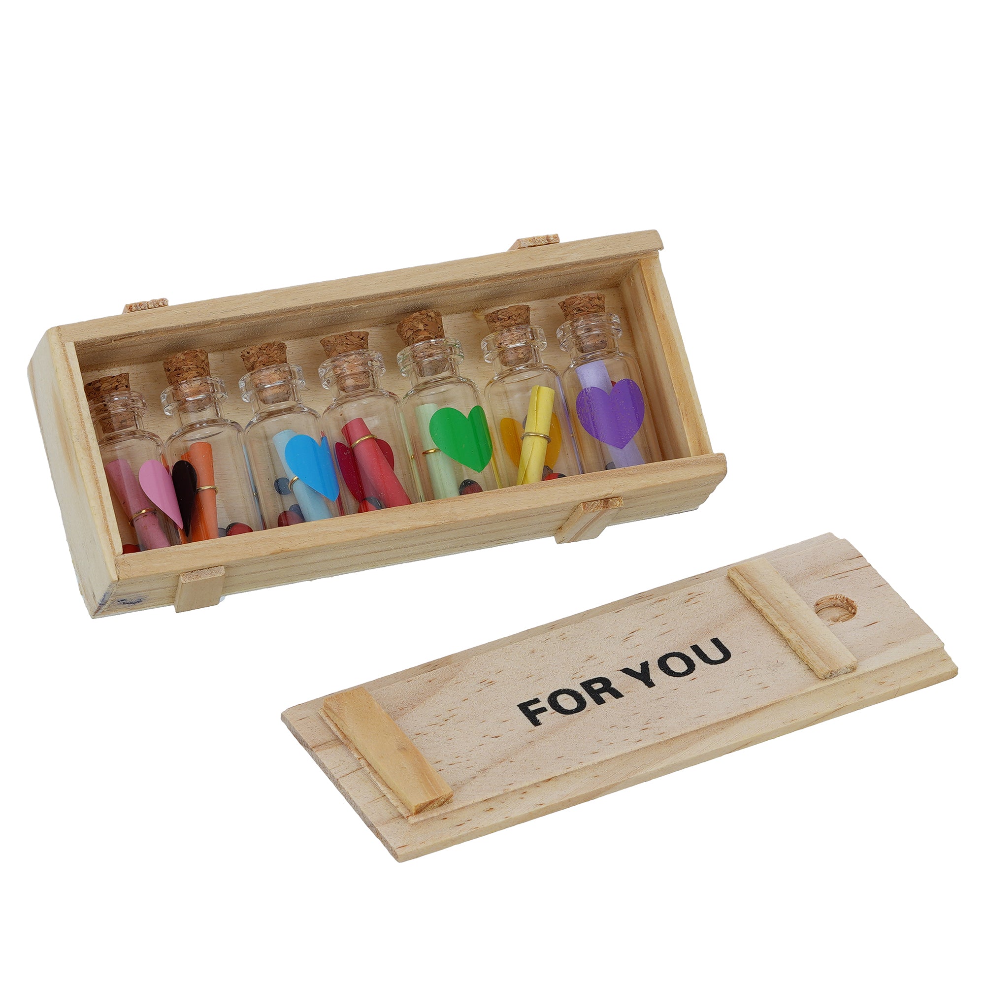 Set Of 7 Personal Messages Greeting Bottles In Wooden Box "For You" 3