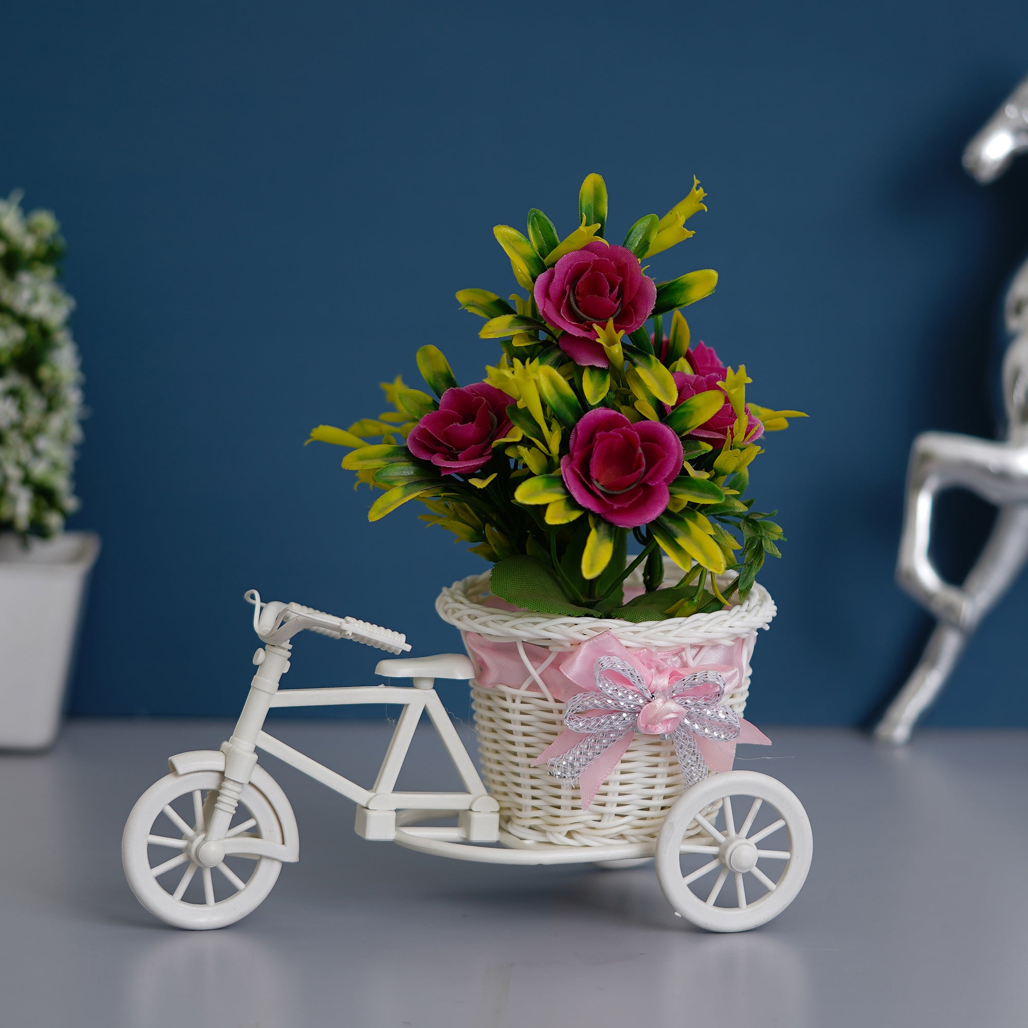 Pink and White Cycle Basket Showpiece