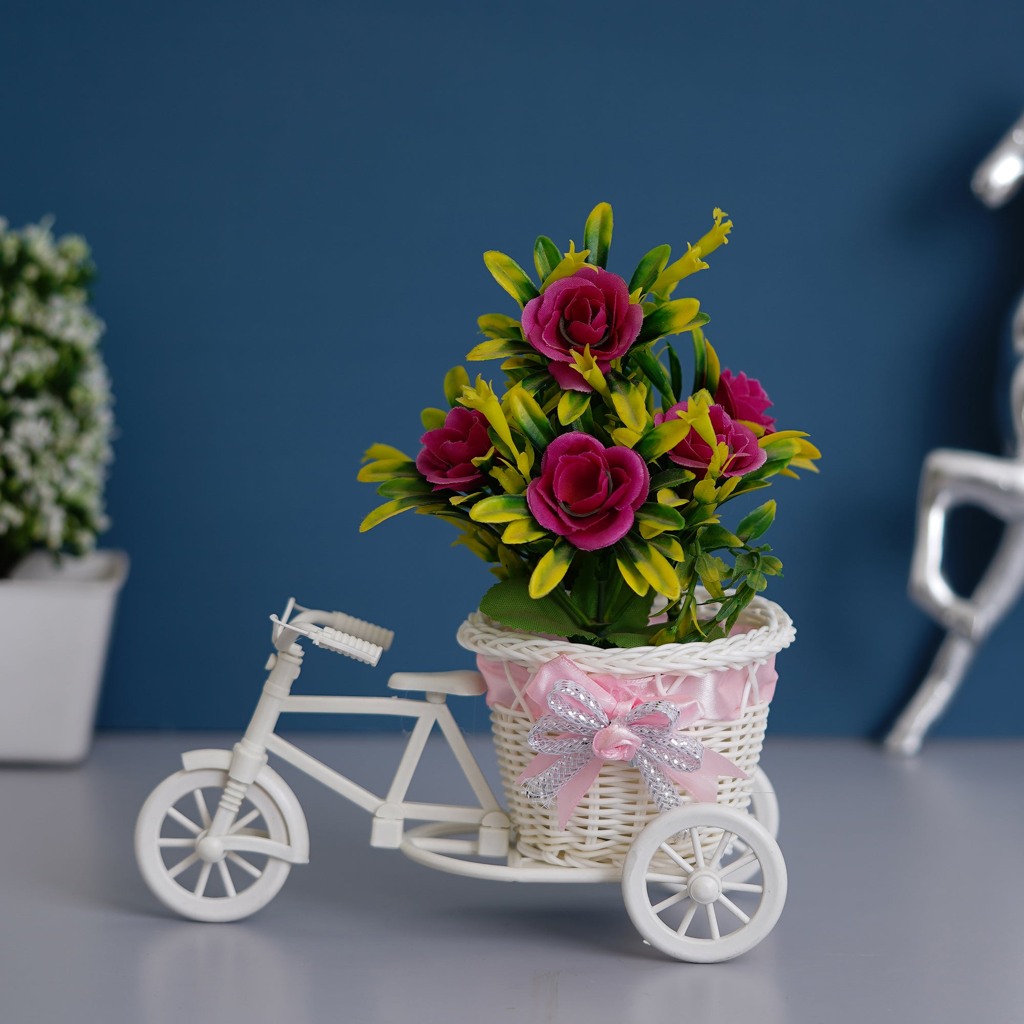 Pink and White Cycle Basket Showpiece 1