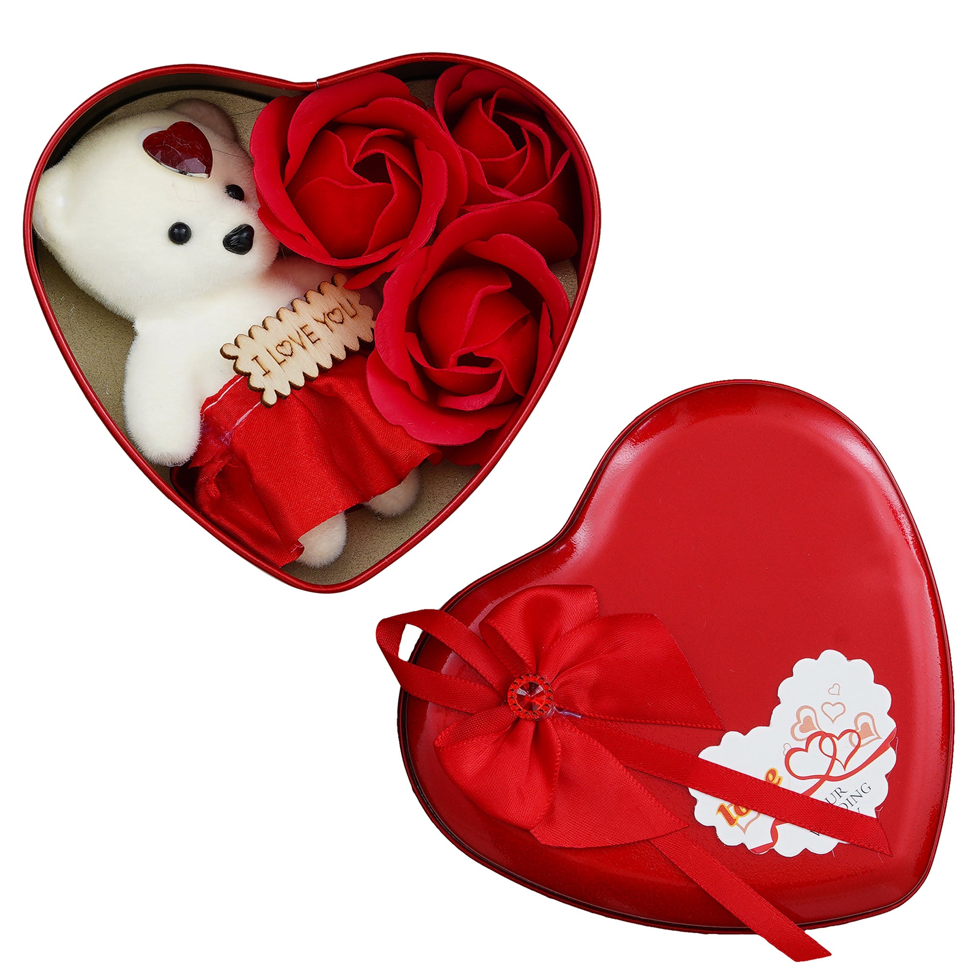 Red Roses and Teddy Bear Valentine's Heart Shaped Gift Box 3