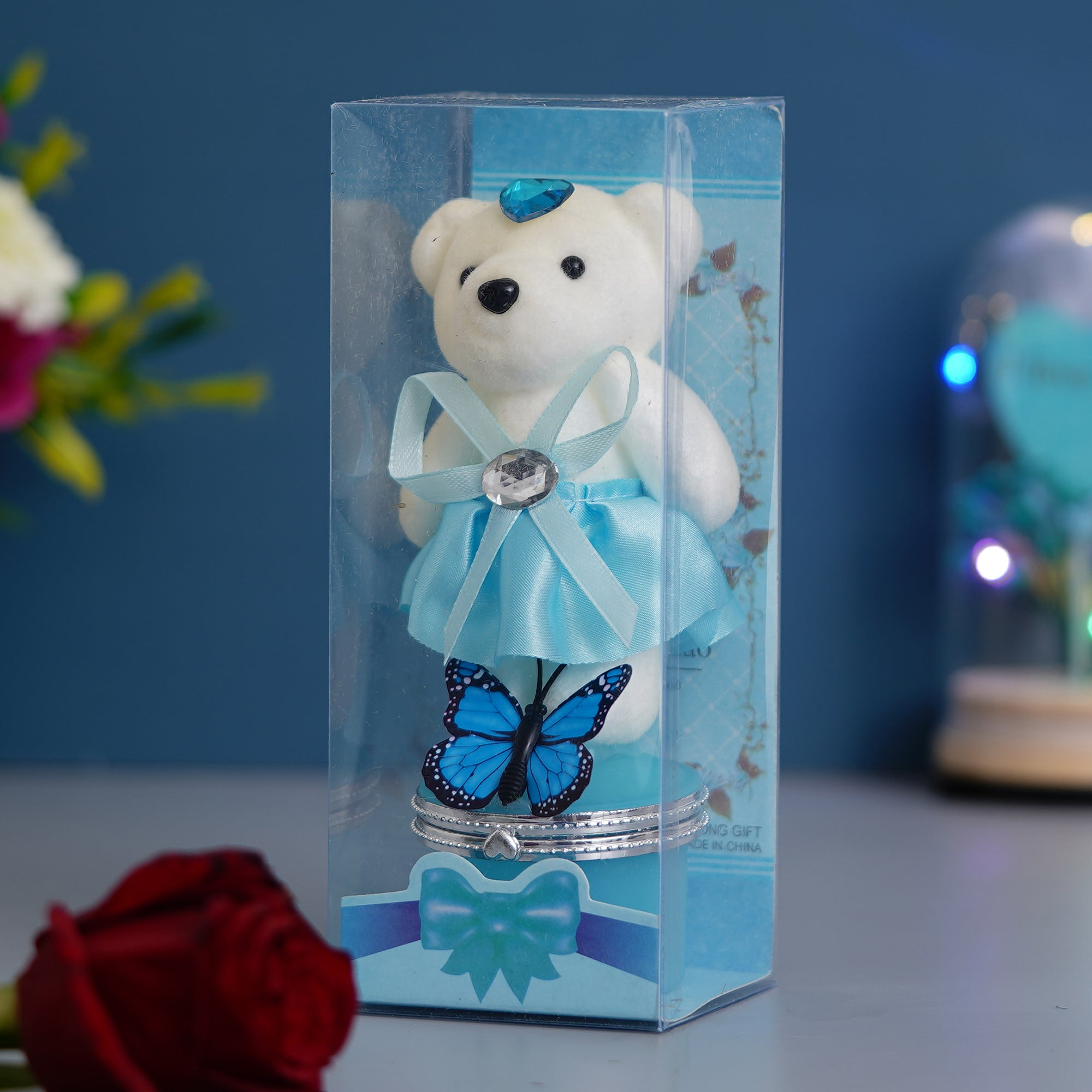 Blue Butterfly and White Teddy Bear Gift Box
