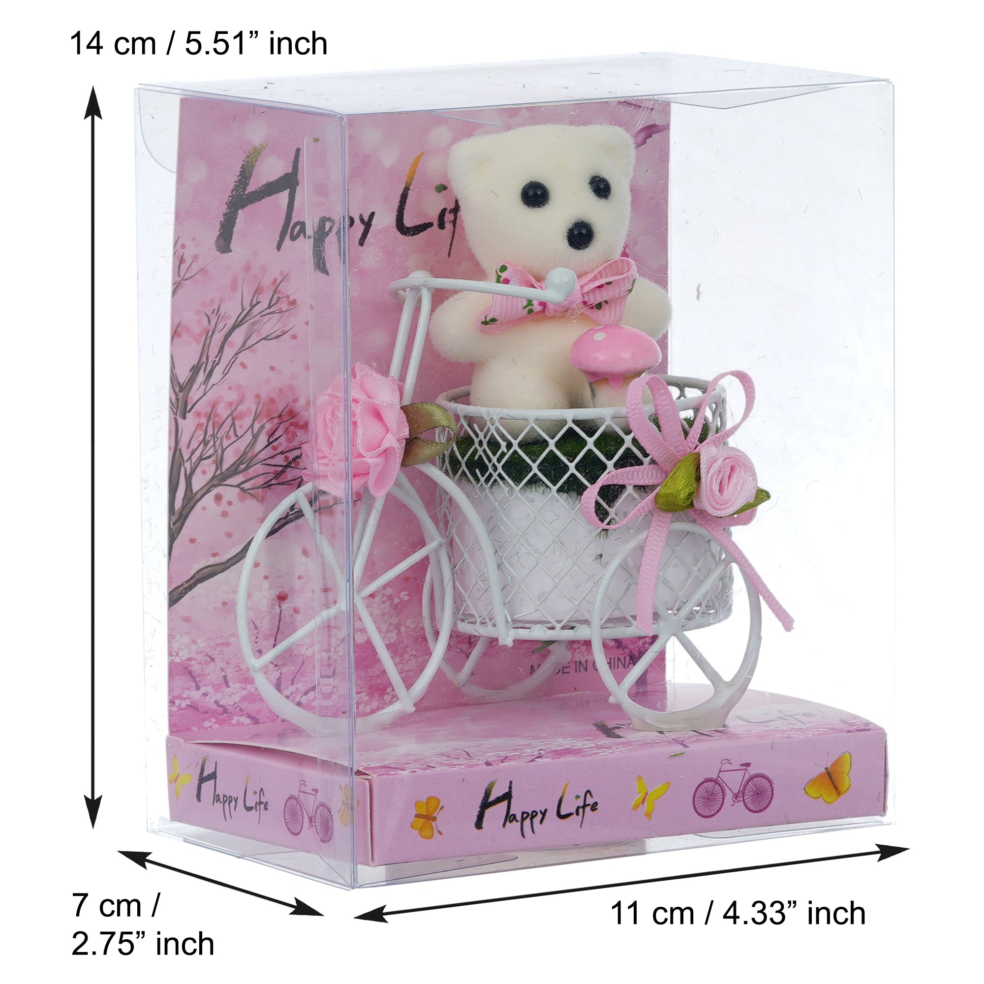 White Cycle with Teddy Bear and Rose Petals Gift Box 4