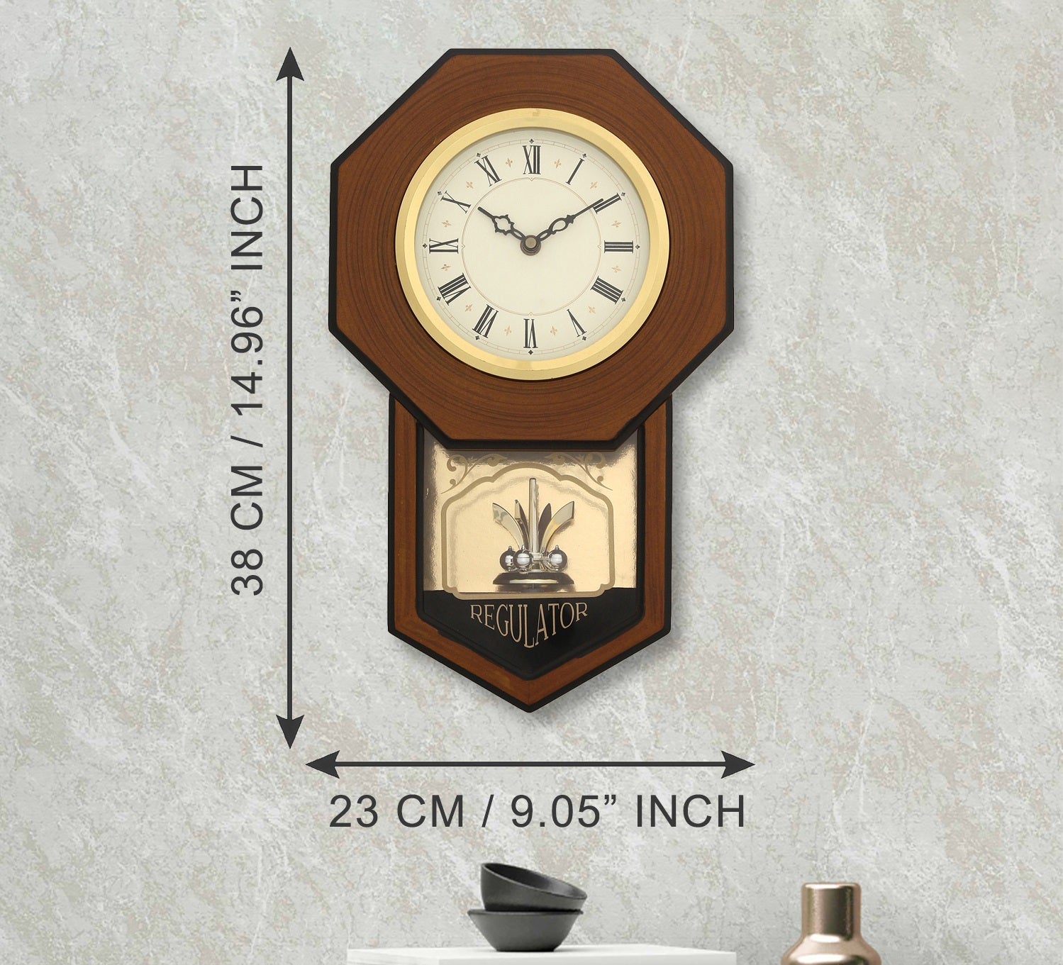 Octagon Dial Vertical Analog Designer Wooden Pendulum Wall Clock 2