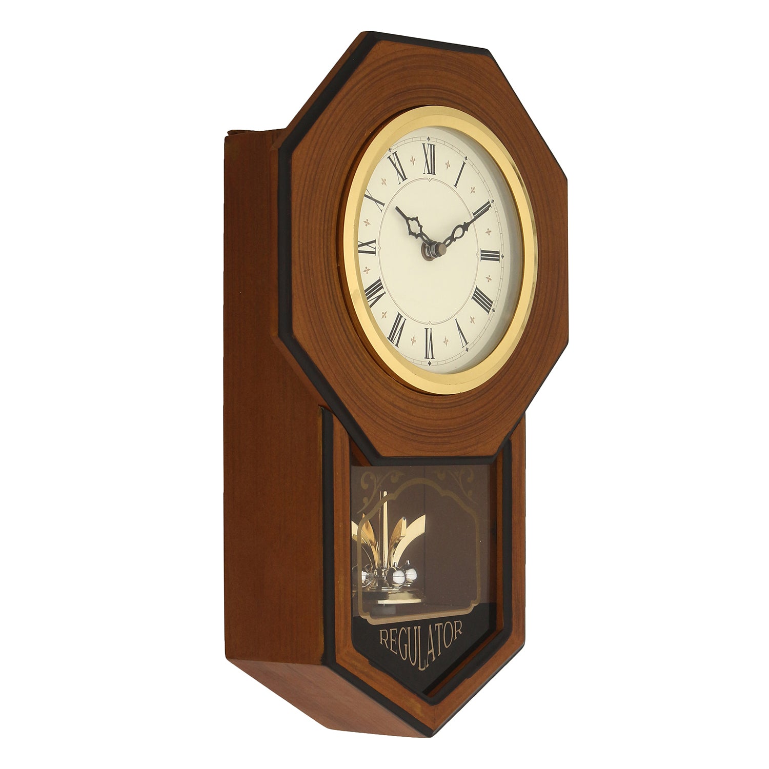 Octagon Dial Vertical Analog Designer Wooden Pendulum Wall Clock 3