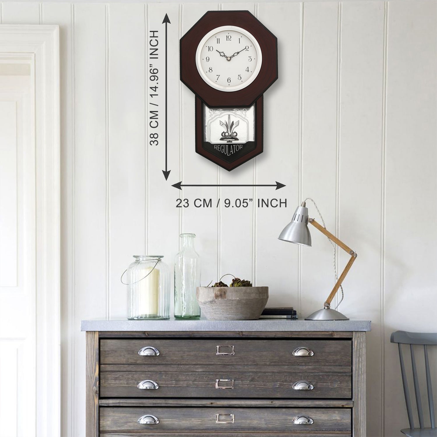 Brown Round Pendulum Wooden Wall Clock 1