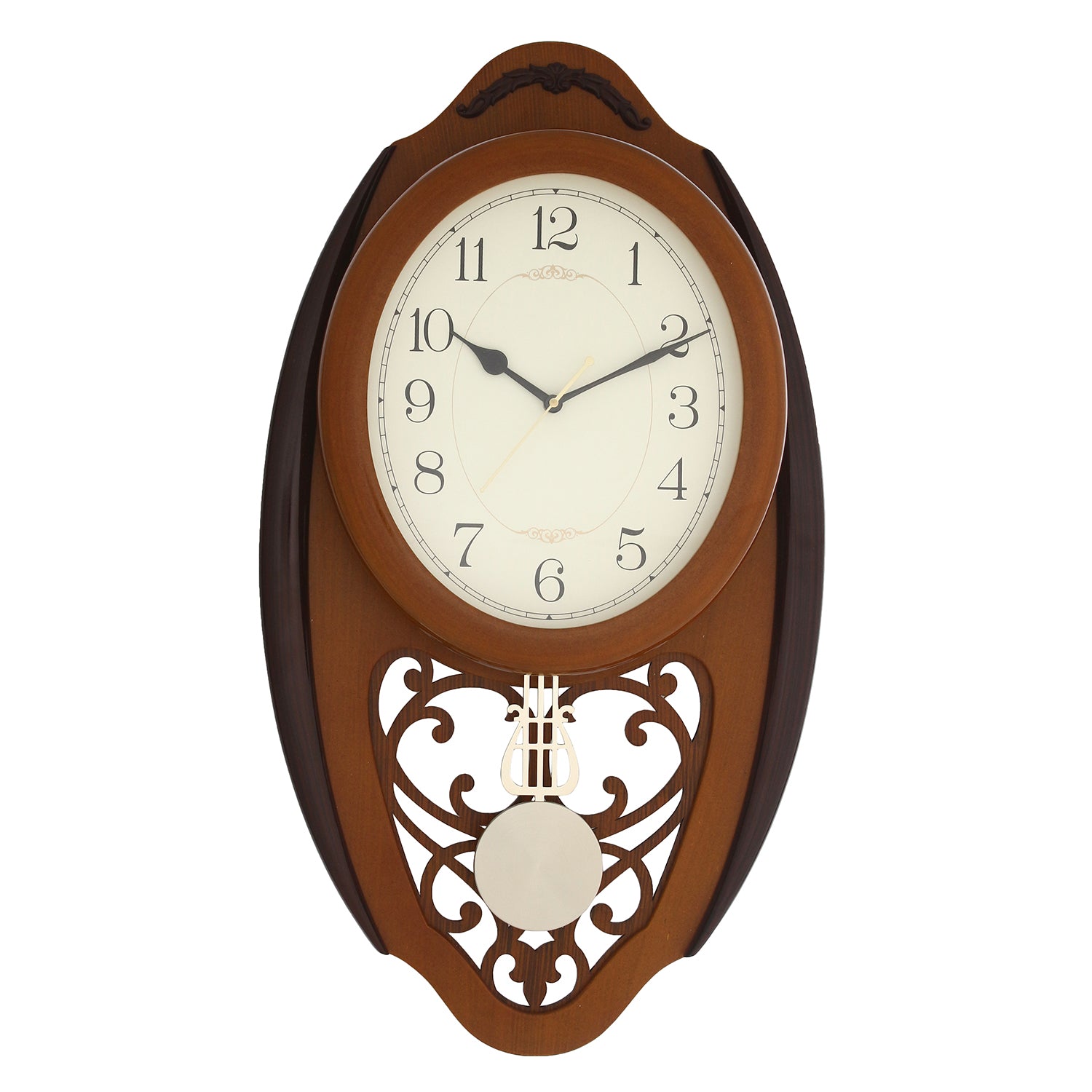 Brown Oval Pendulum Wooden Wall Clock