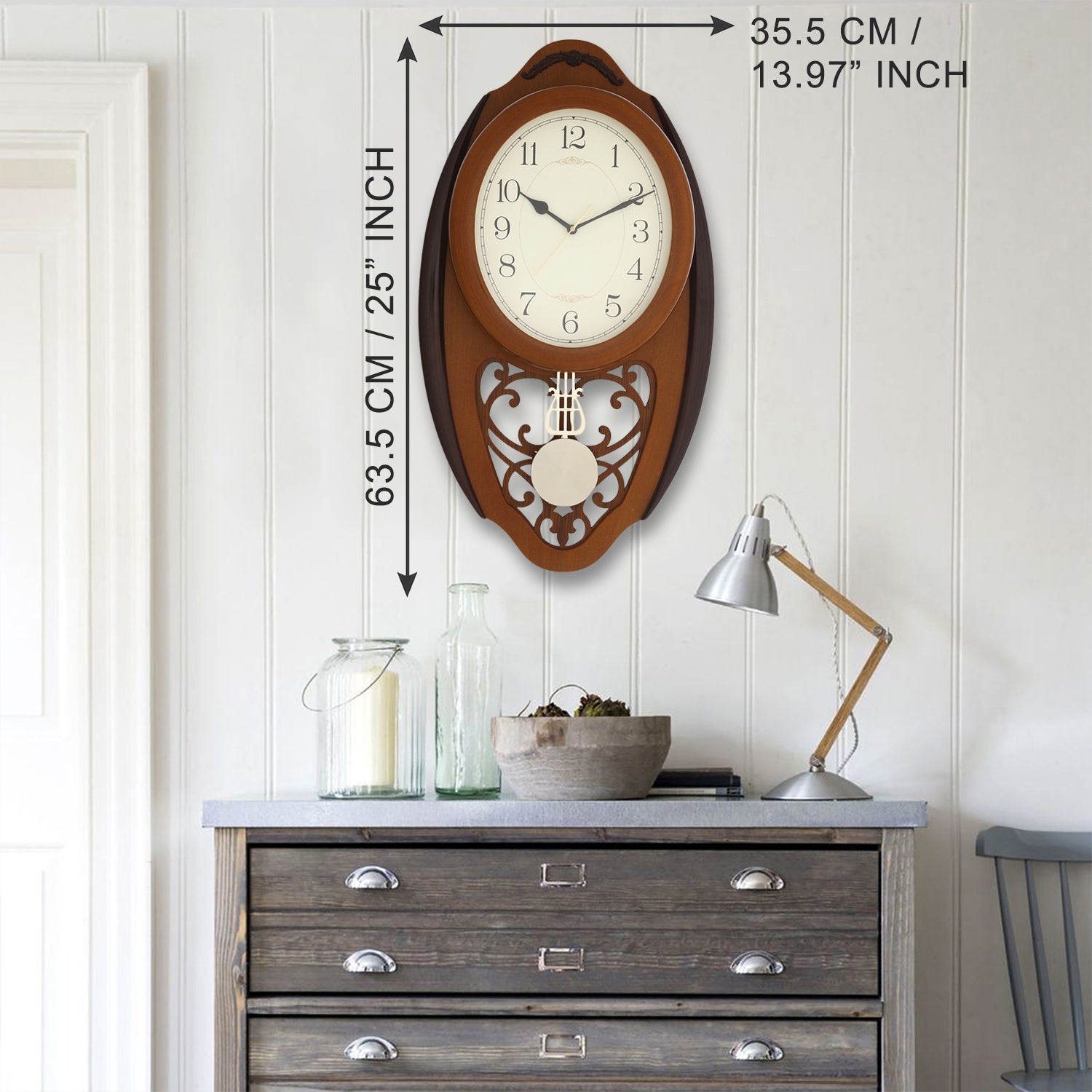 Brown Oval Pendulum Wooden Wall Clock 1