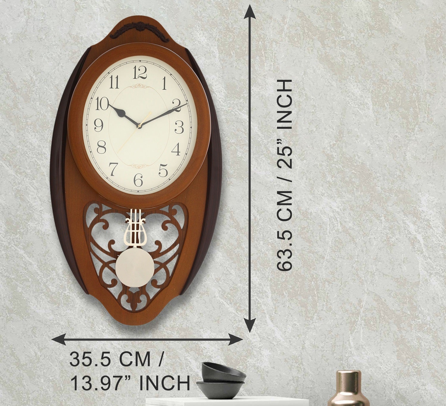 Brown Oval Pendulum Wooden Wall Clock 2