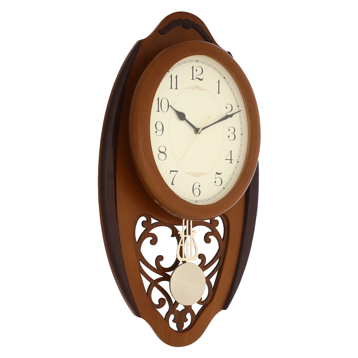 Brown Oval Pendulum Wooden Wall Clock 3