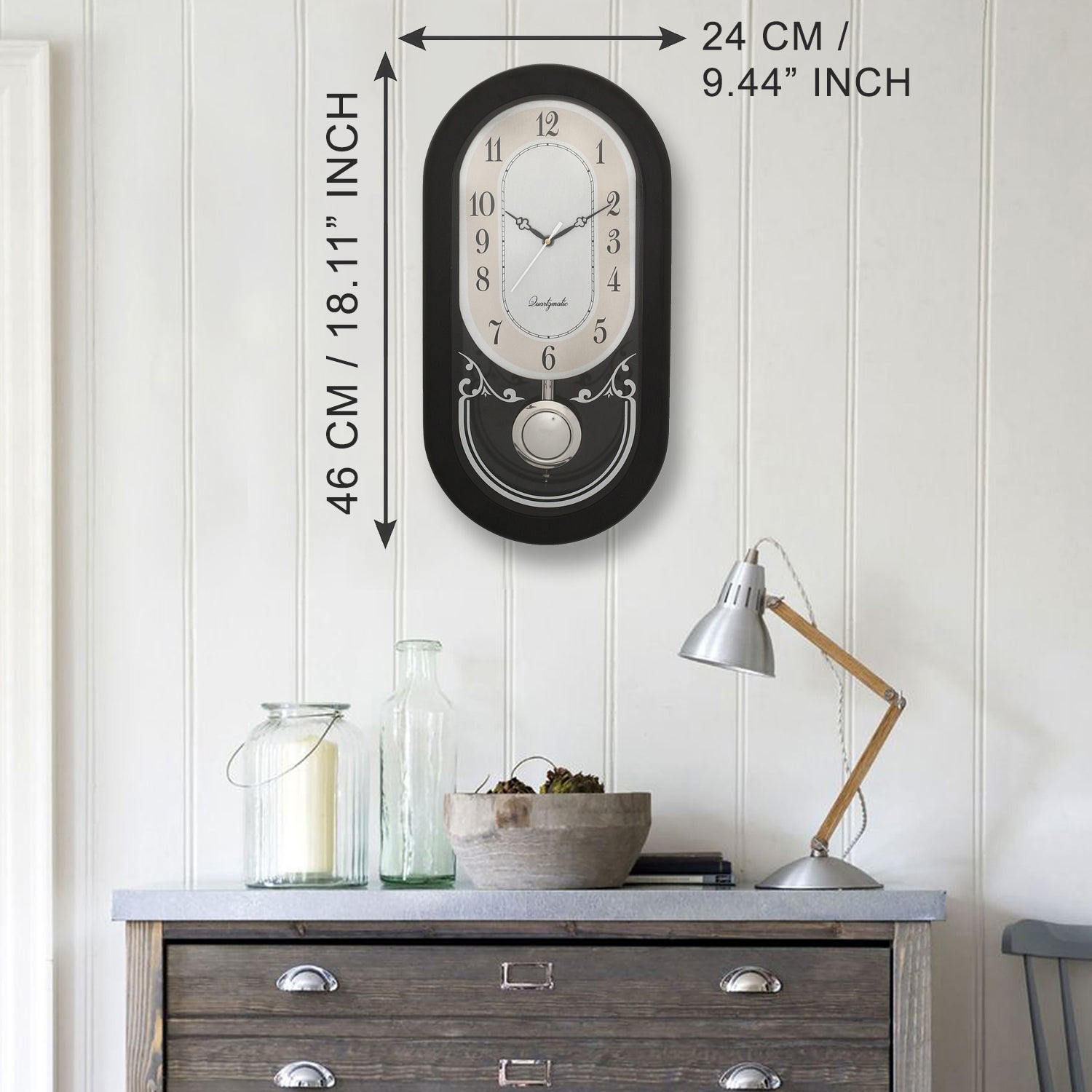 Oval Shape Designer Wooden Pendulum Wall Clock 1