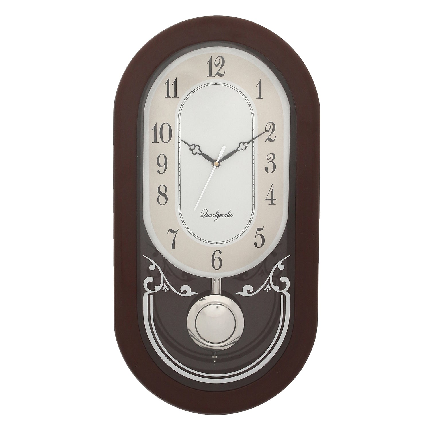 Designer Oval Shape Wooden Pendulum Wall Clock