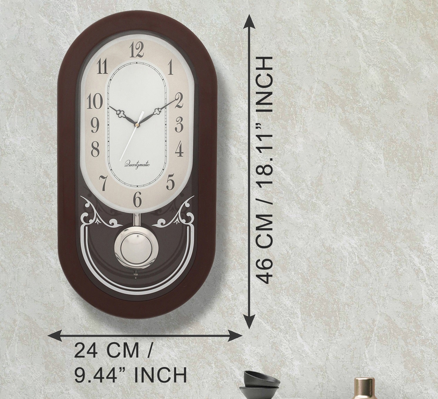 Designer Oval Shape Wooden Pendulum Wall Clock 2