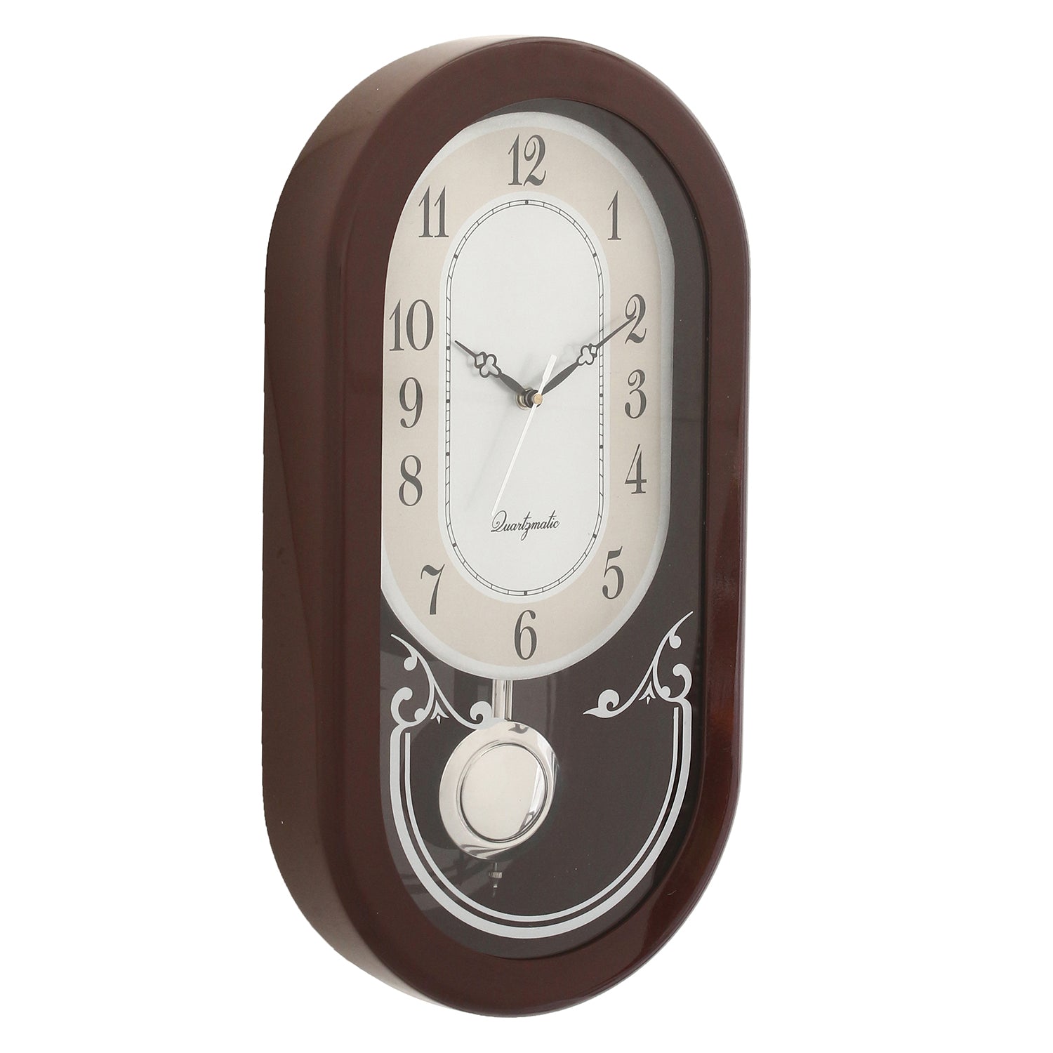 Designer Oval Shape Wooden Pendulum Wall Clock 3