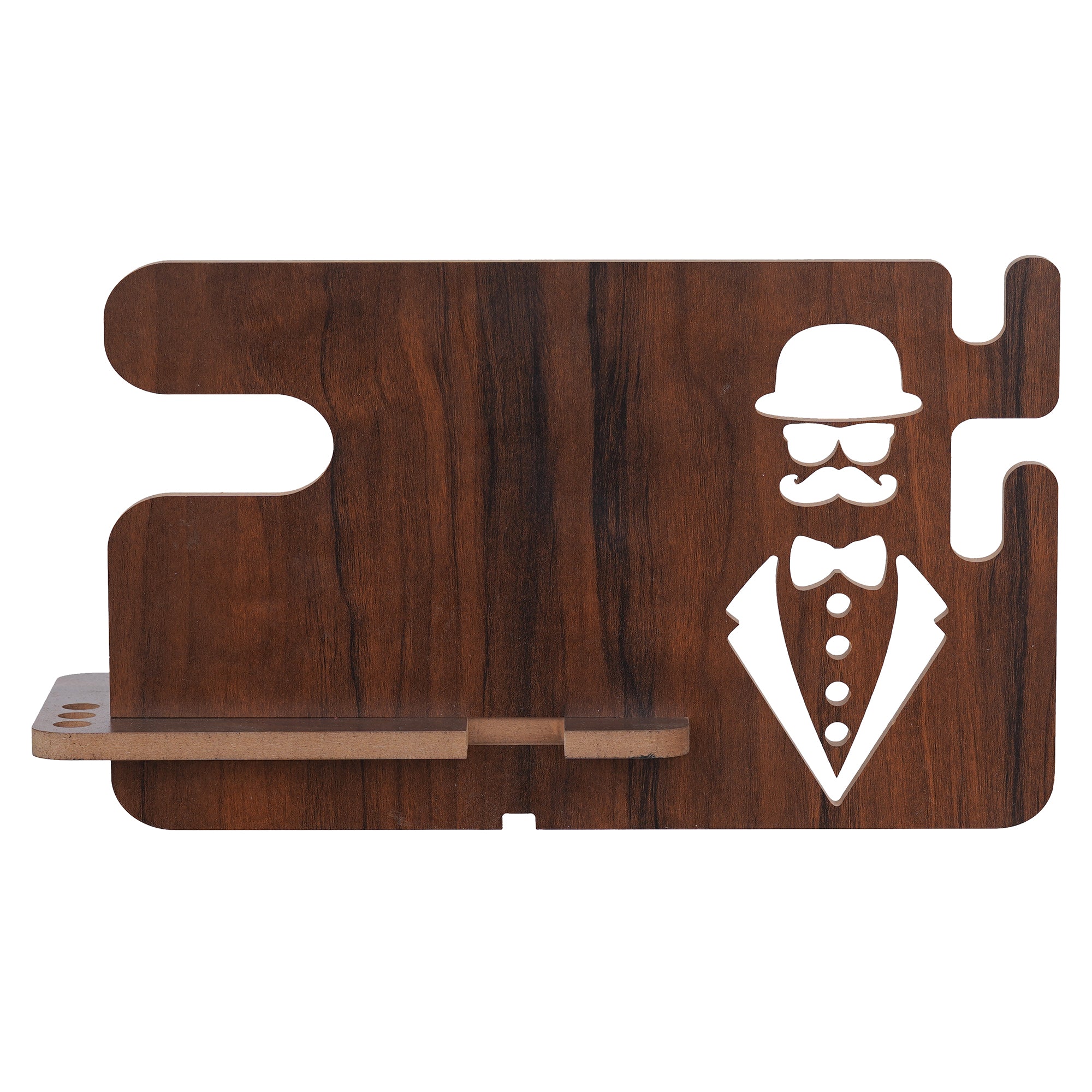 eCraftIndia Brown Wooden Multiutility Mobile, Watch, Specs, Key, Holder Desk Accessory 2