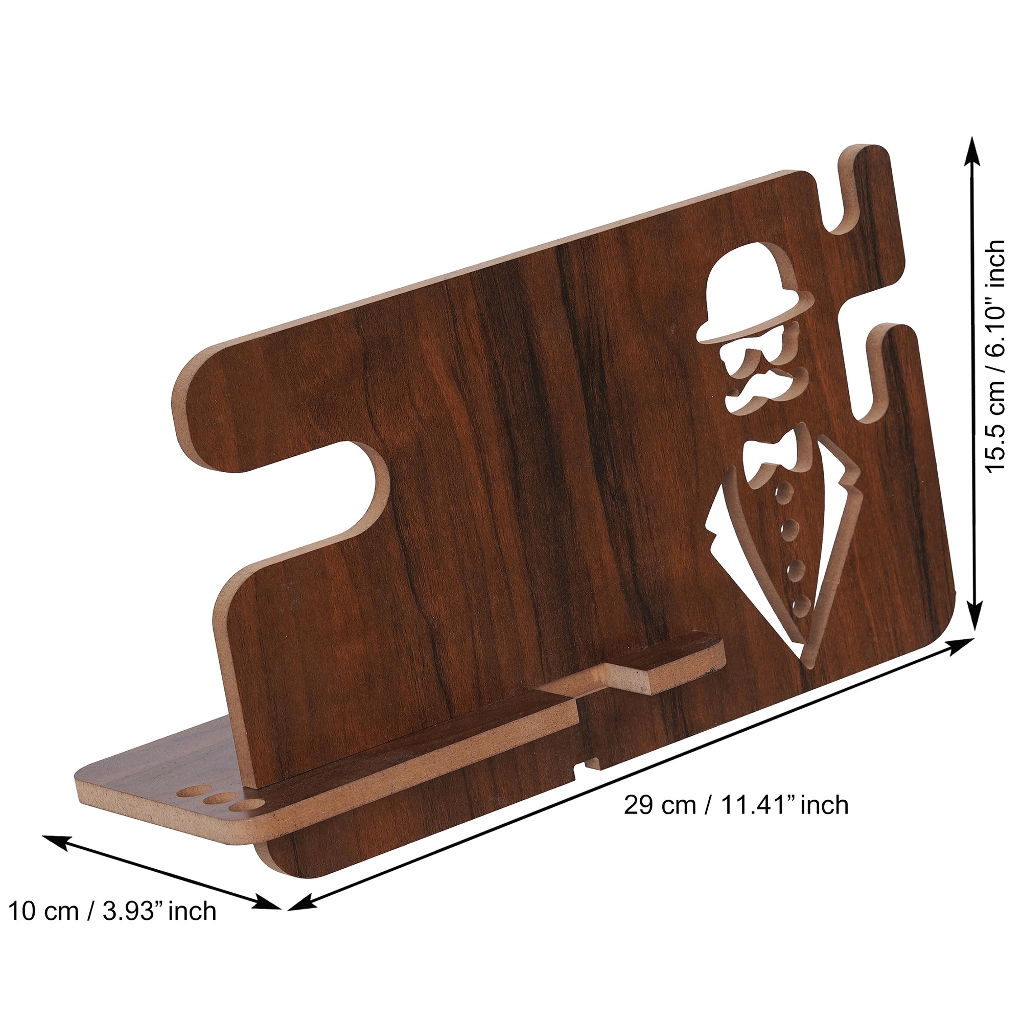 eCraftIndia Brown Wooden Multiutility Mobile, Watch, Specs, Key, Holder Desk Accessory 3