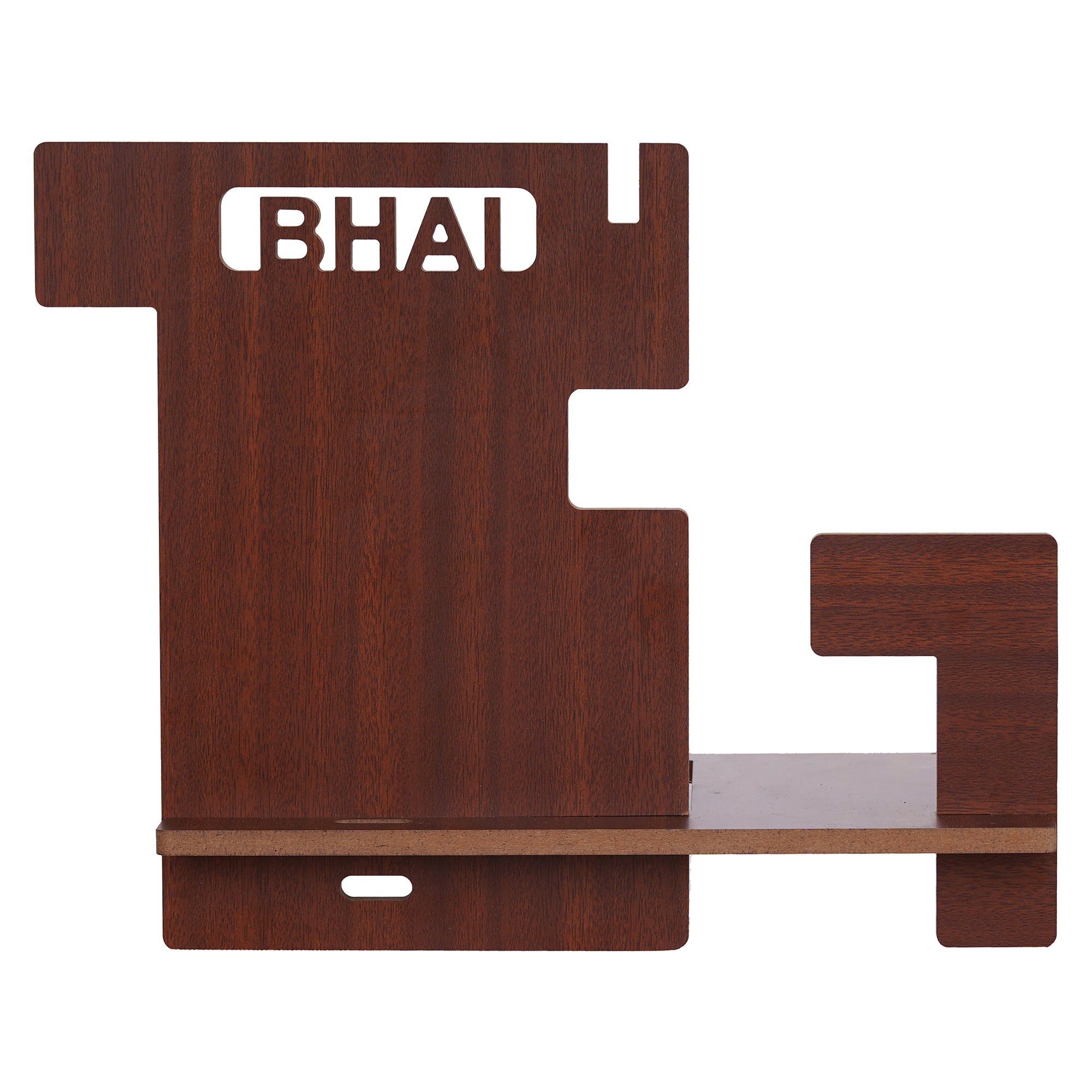 eCraftIndia Brown Wooden "BHAI" Multiutility Desk Organizer: Mobile, Watch, Specs, Pen, Key Holder Decorative Accessory 2