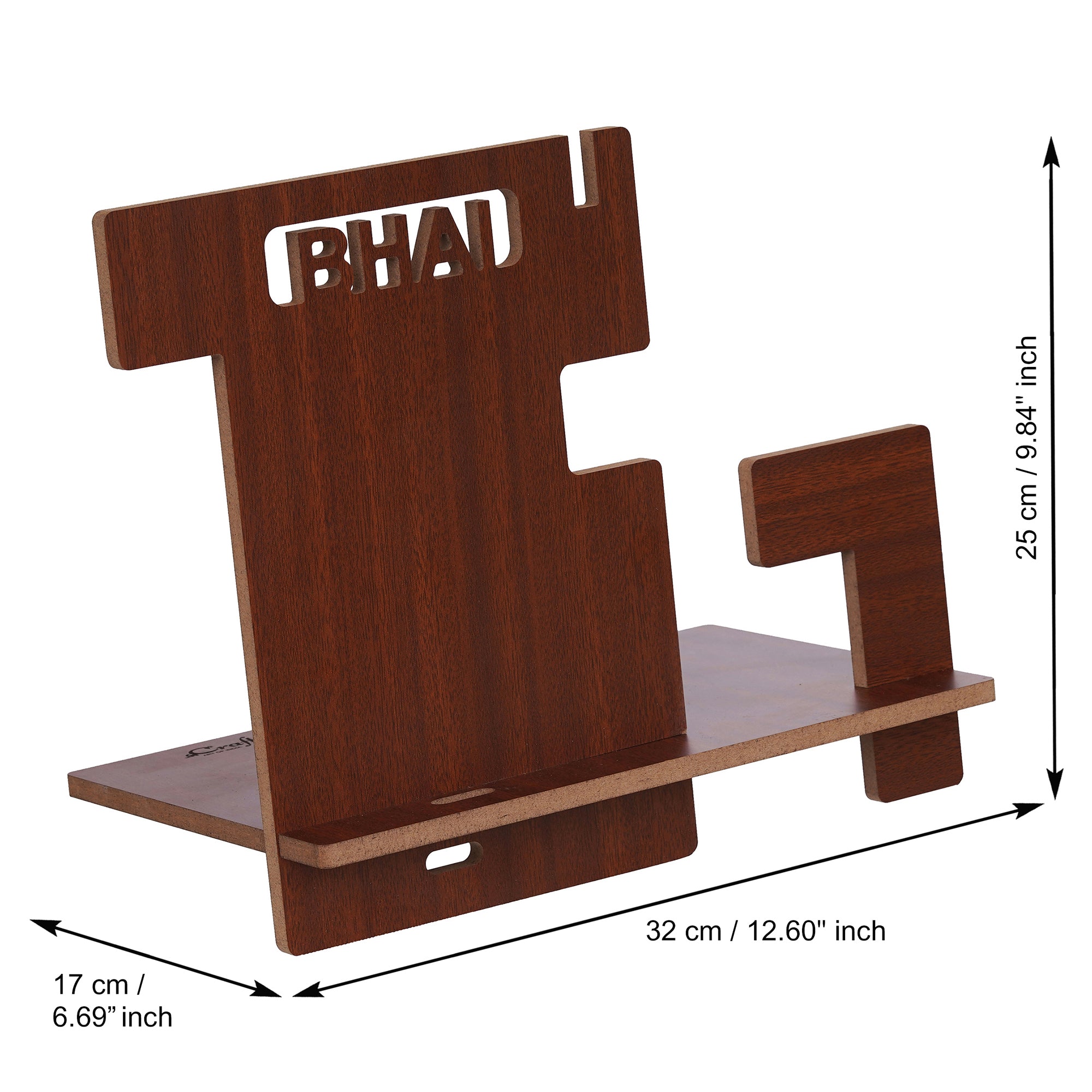 eCraftIndia Brown Wooden "BHAI" Multiutility Desk Organizer: Mobile, Watch, Specs, Pen, Key Holder Decorative Accessory 3