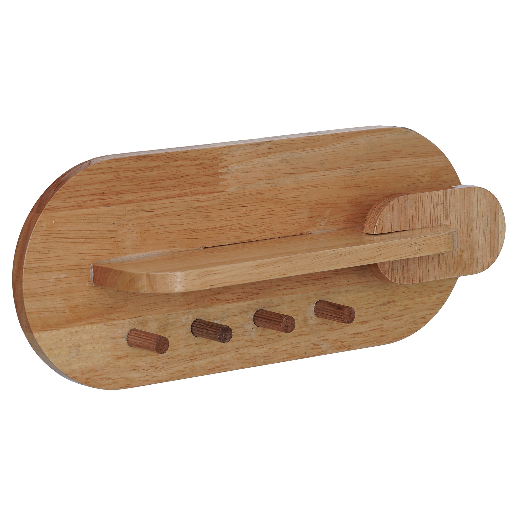 eCraftIndia Light Brown Multiutility 4 Hooks Wooden Key Holder With Shelf 2