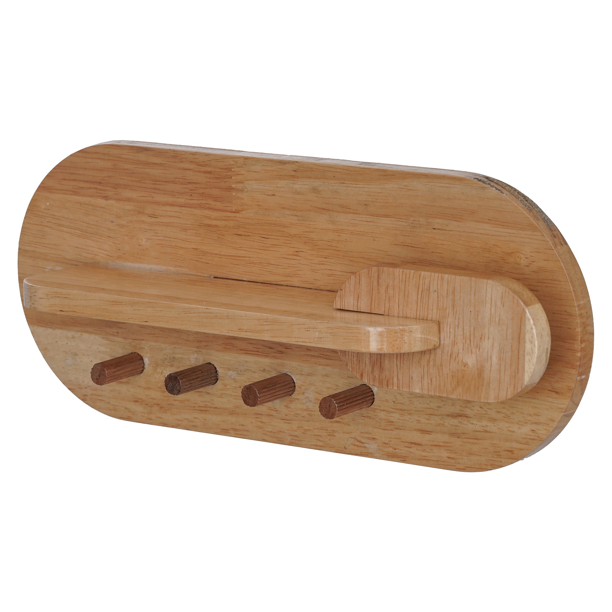 eCraftIndia Light Brown Multiutility 4 Hooks Wooden Key Holder With Shelf 5