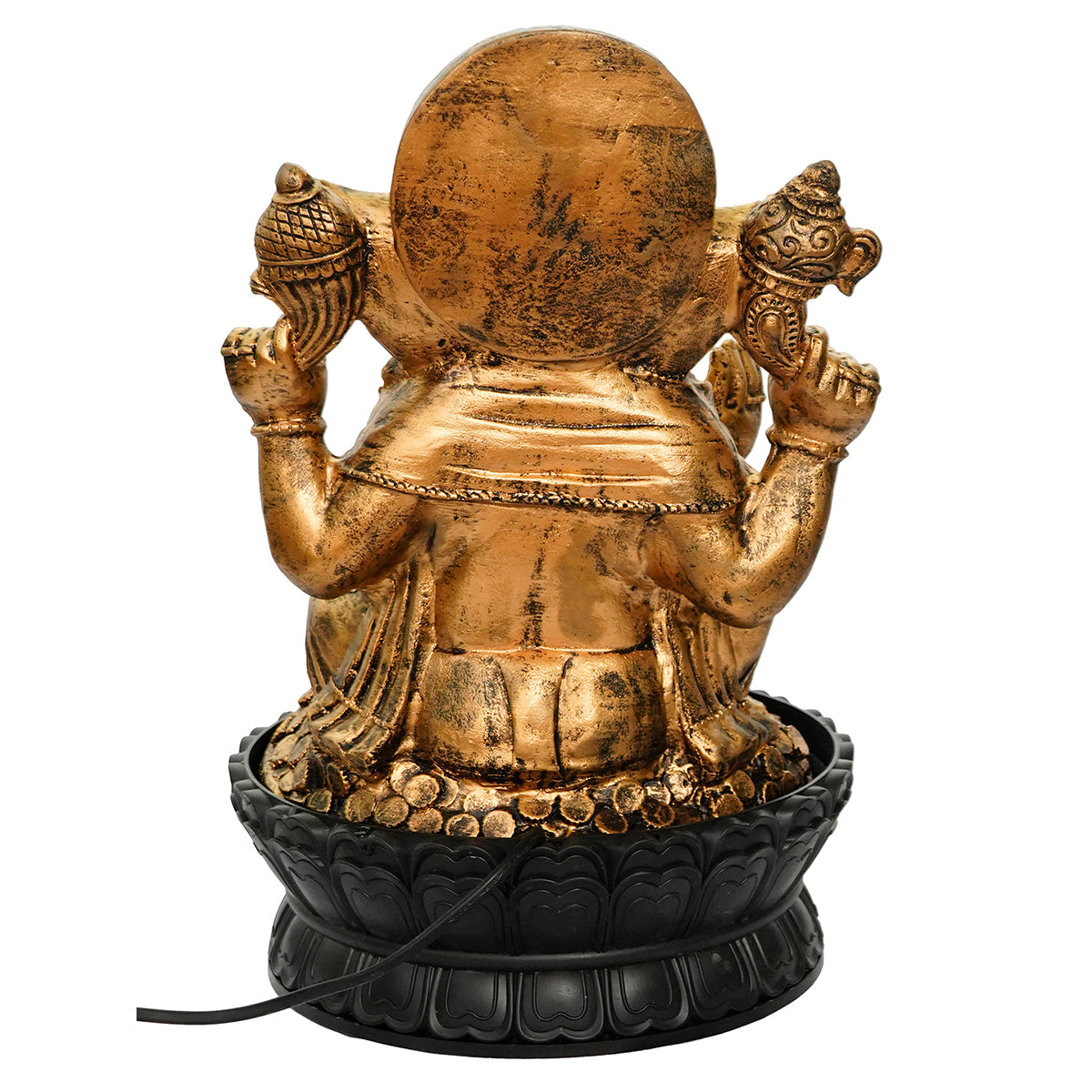 Lord Ganesha Black and Gold Decorative Polystone Water Fountain With Light 5
